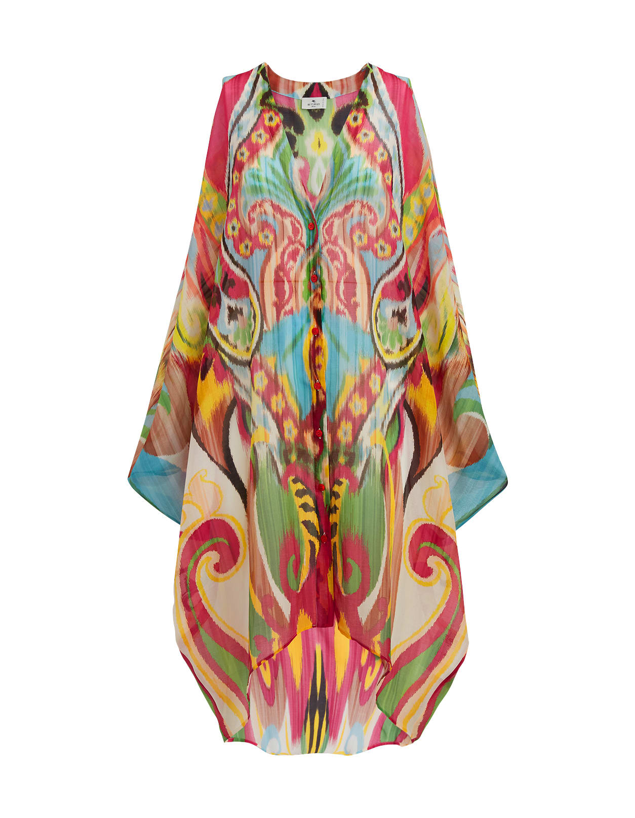 Etro Kimono Midi Dress In Cotton And Silk With Multicolored Paisley Motifs