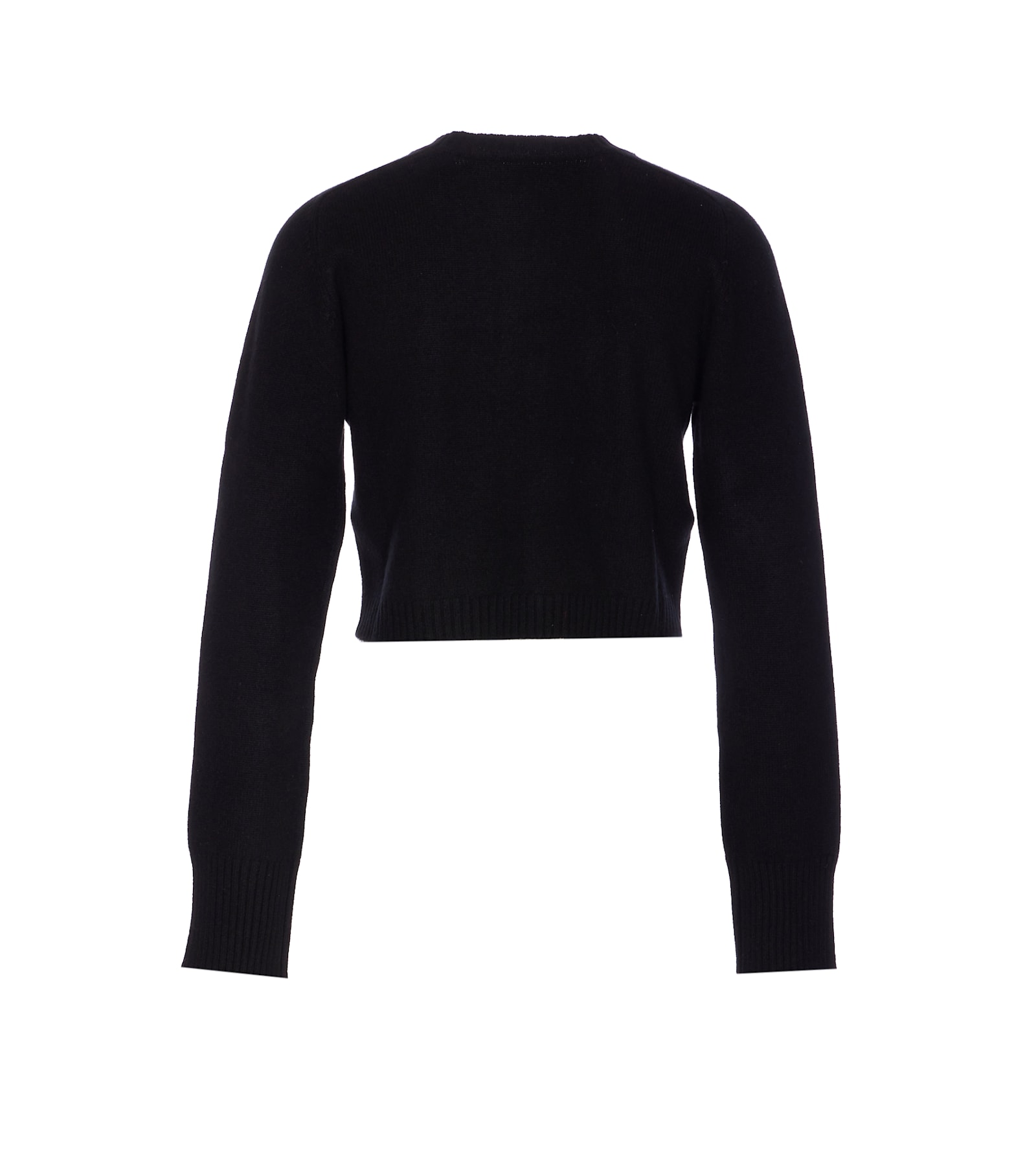 Loulou Studio Ribbed Crewneck Crop Knitwear With Long Sleeves In Black