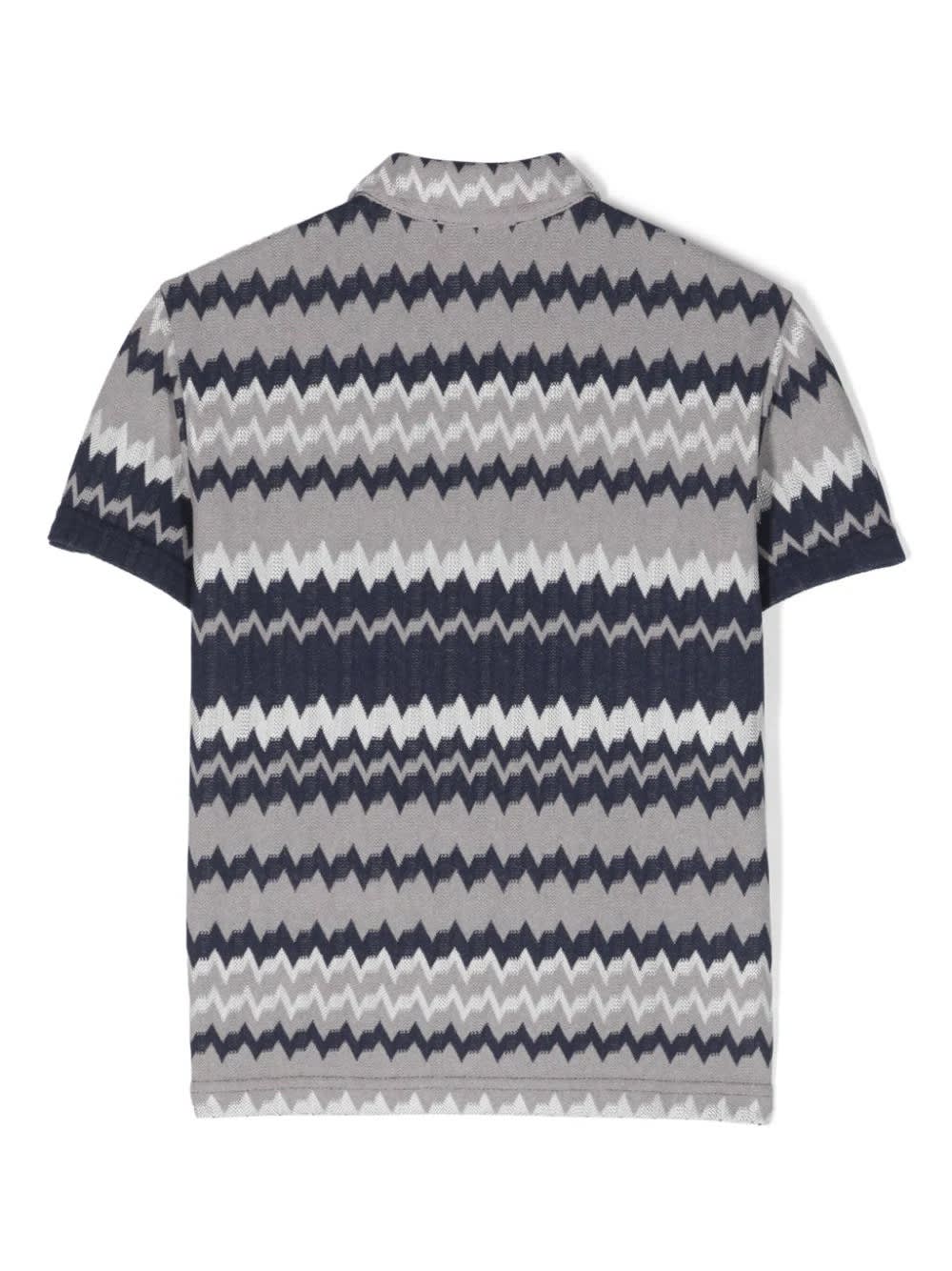 Shop Missoni Blue And Grey All-over Chevron Polo Shirt