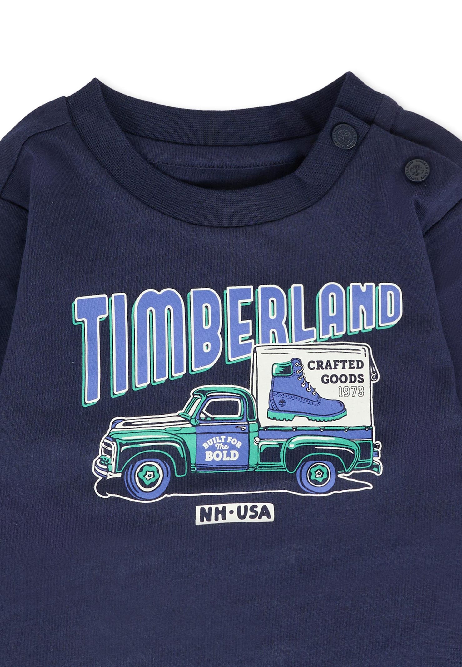 Timberland Blue T-shirt For Baby Boy With Car Print In Blue