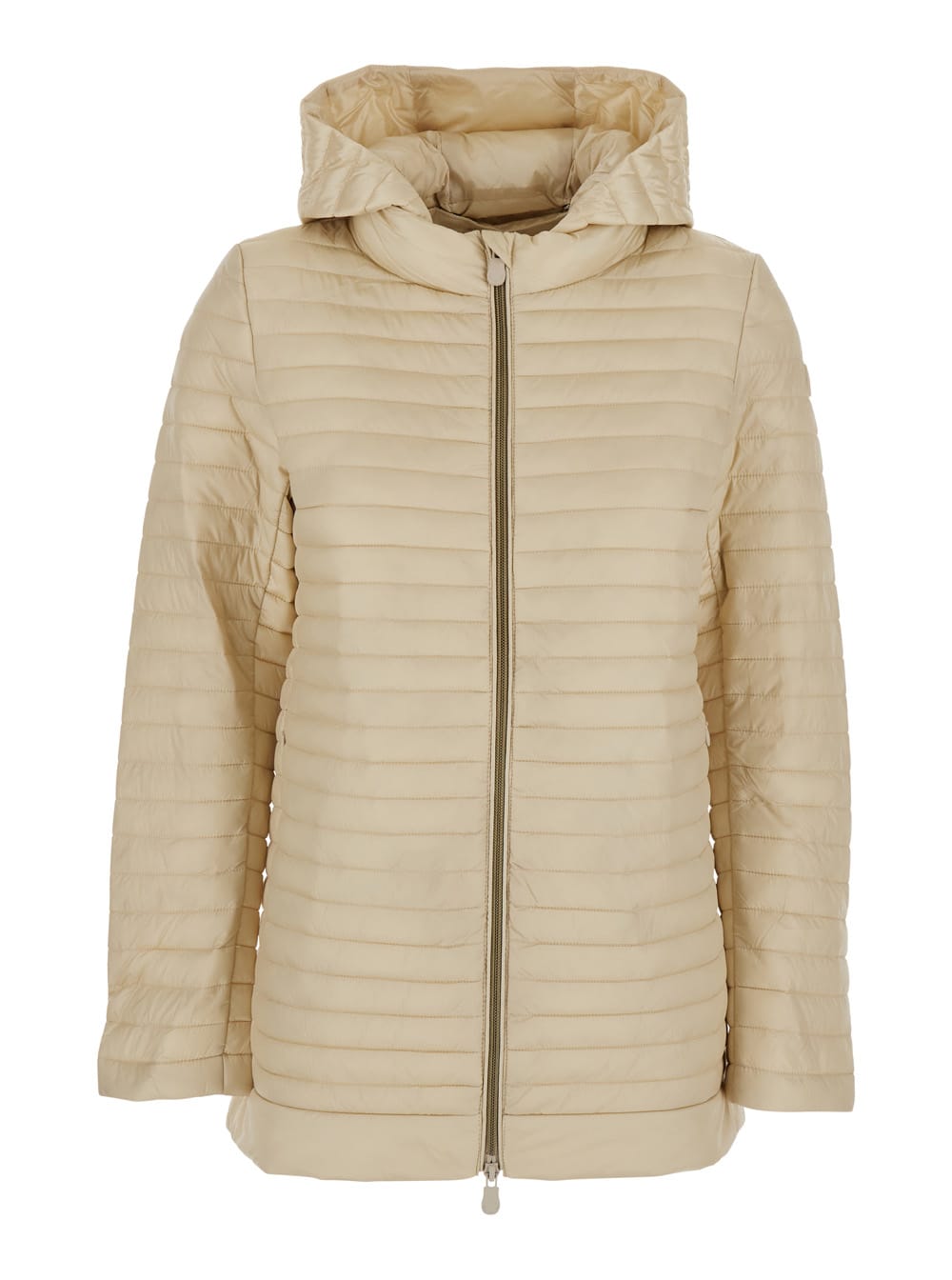 alima Beige Down Jacket With Tone-on-tone Logo Patch On The Sleeve In Tech Fabric Woman