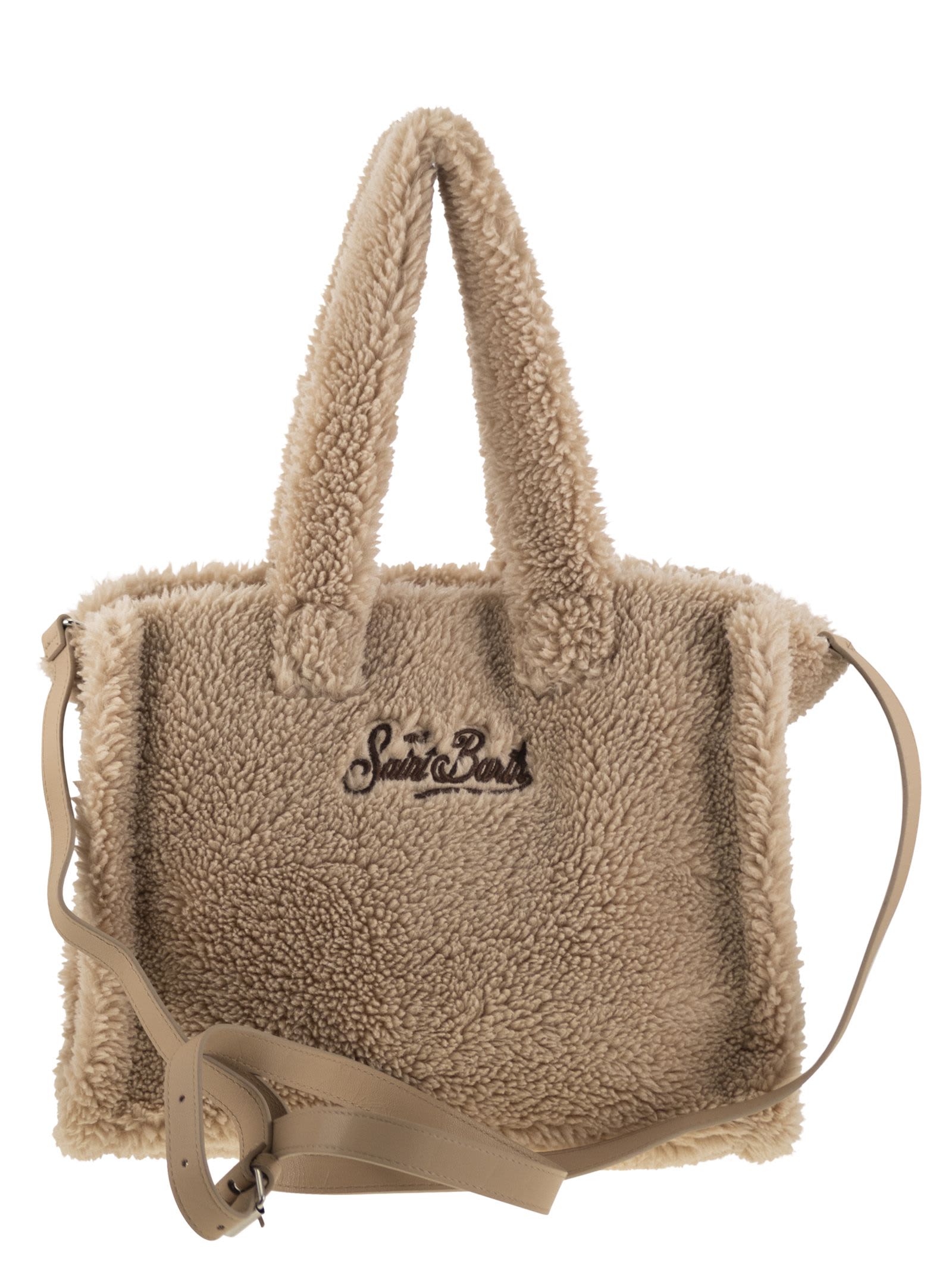 MC2 SAINT BARTH SMALL SOFT SHERPA BAG WITH SAINT BARTH LOGO AND SHOULDER STRAP