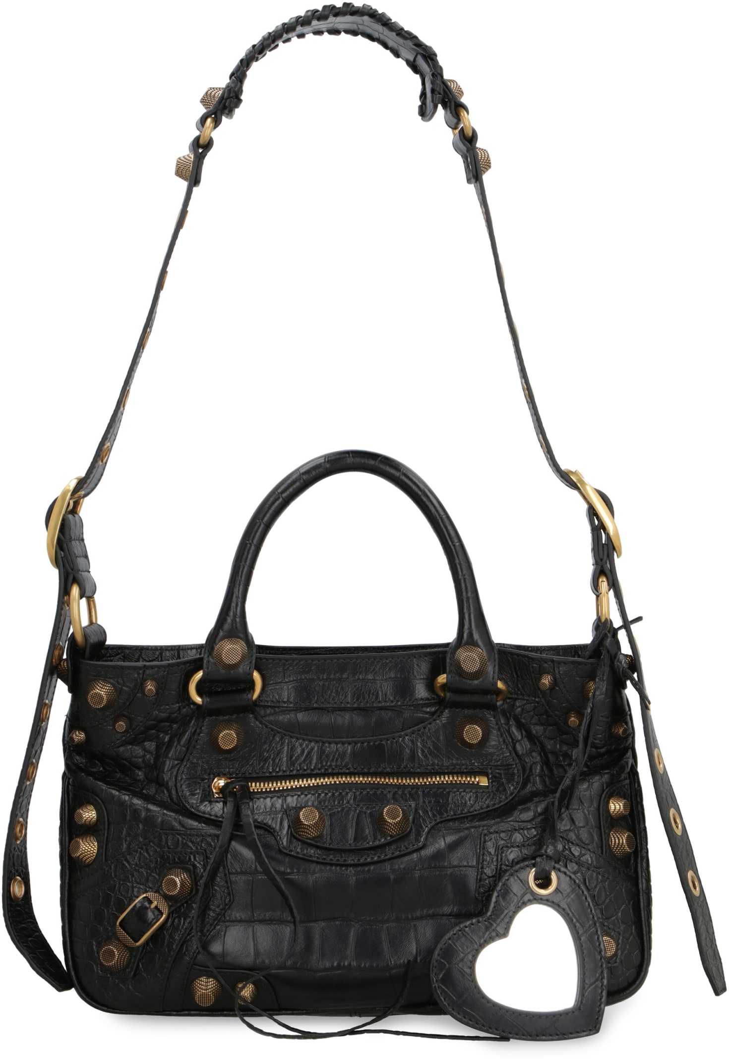 Balenciaga Green Leather Shoulder Handbag With Magnetic Closure And Metal Details In Black