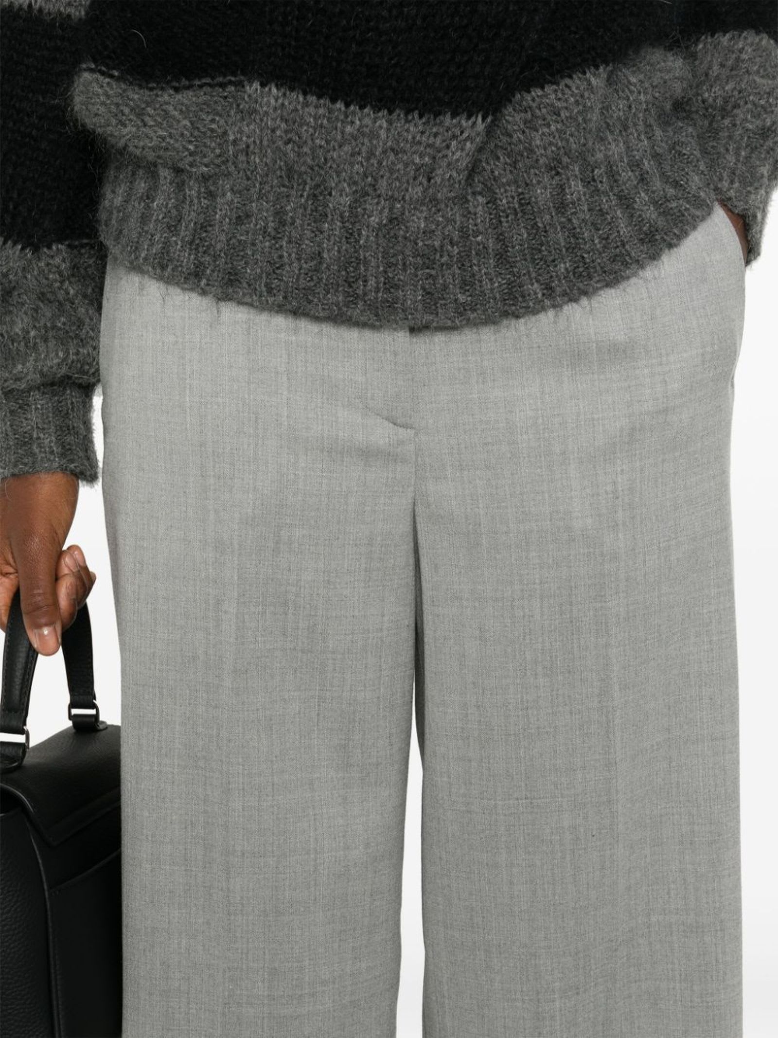 Shop Peserico Light Grey Wool Blend Flannel Trousers