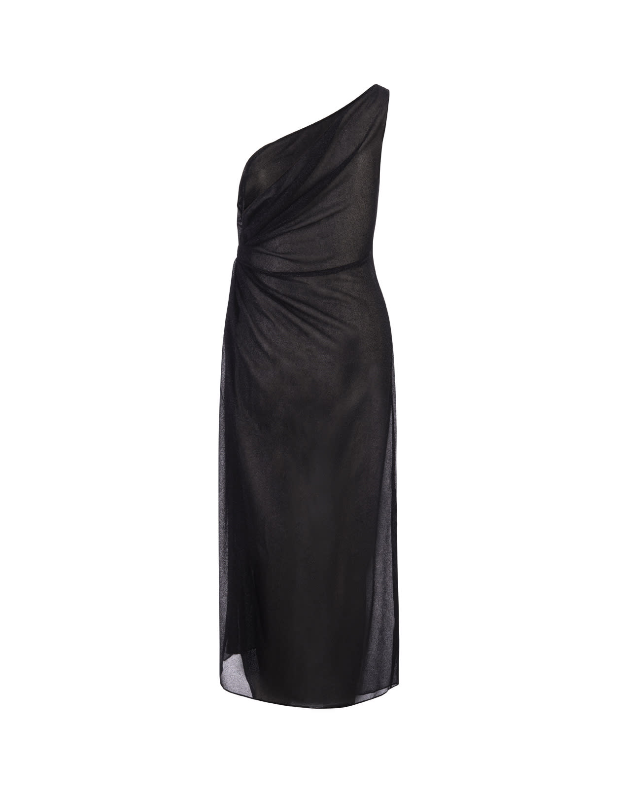 Shop Oseree Black Lumiere One-shoulder Midi Dress