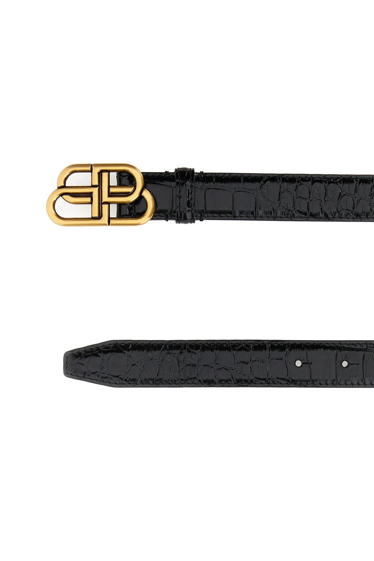 Balenciaga Black Leather Bb Belt In Black