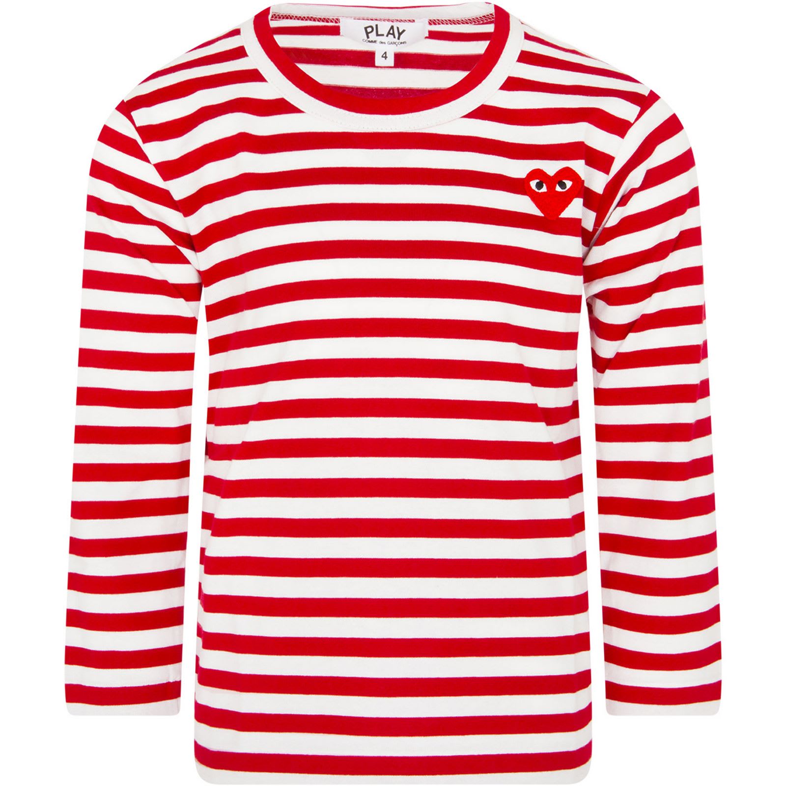 Comme des Garçons Play White And Red Striped T-shirt With Heart For Kids