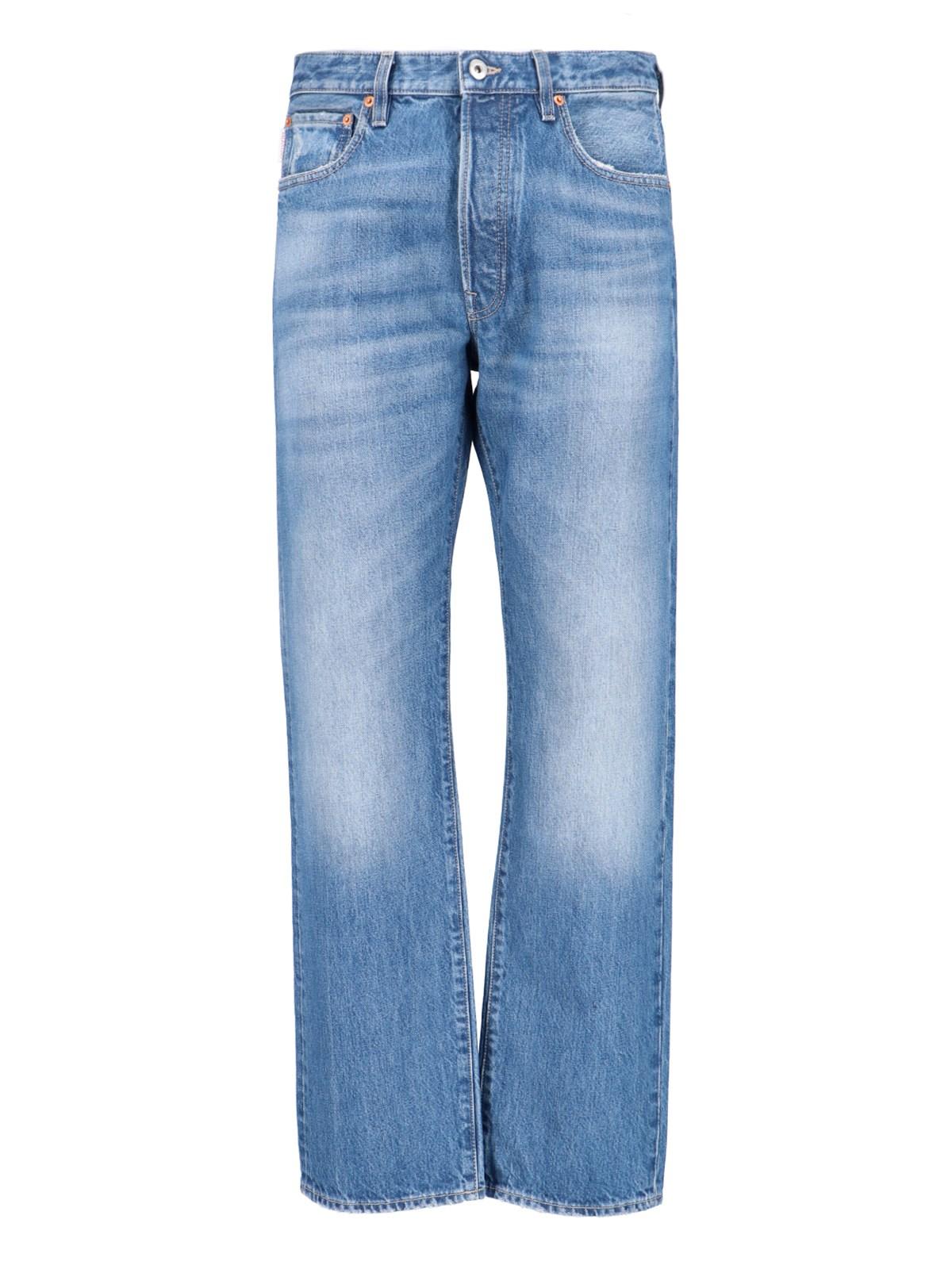 Shop Valentino Logo Straight Jeans In Medium Blue Denim