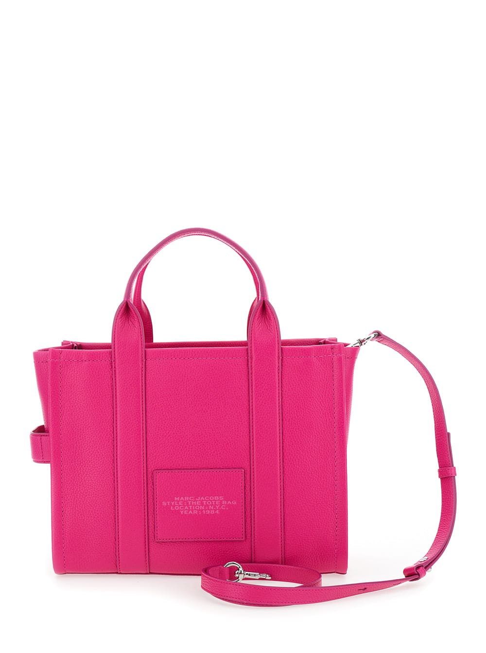 Shop Marc Jacobs The Medium Tote Bag Fuchsia Shoulder Bag With Logo Lettering In Leather Woman In Fuxia