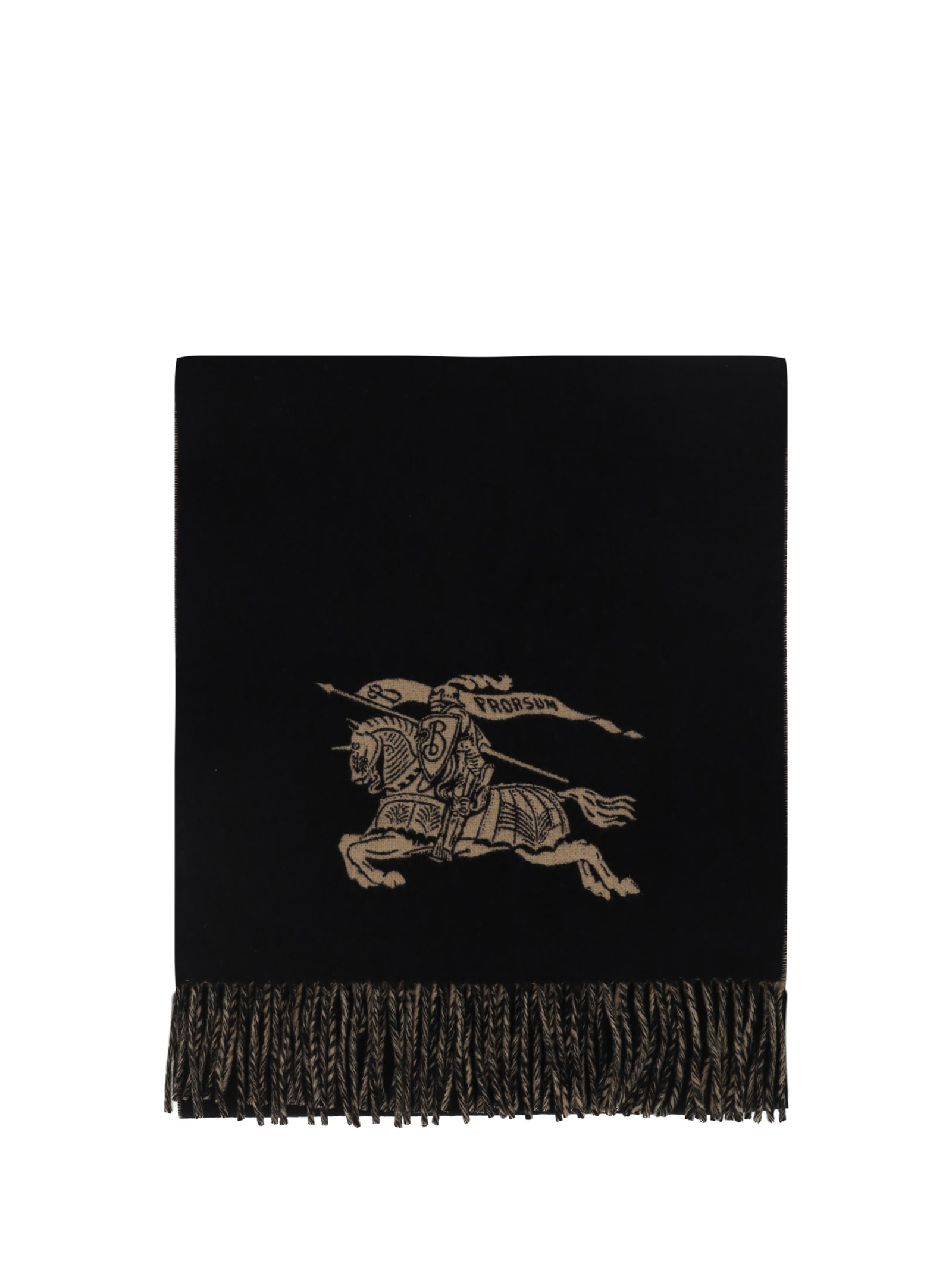 Burberry Beige & Black Reversible Ekd Cashmere Scarf In Camel/black