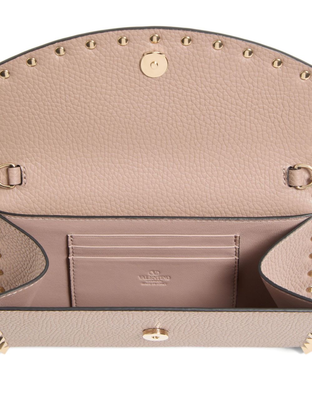 Valentino Rockstud Leather Wallet On Chain In Neutral