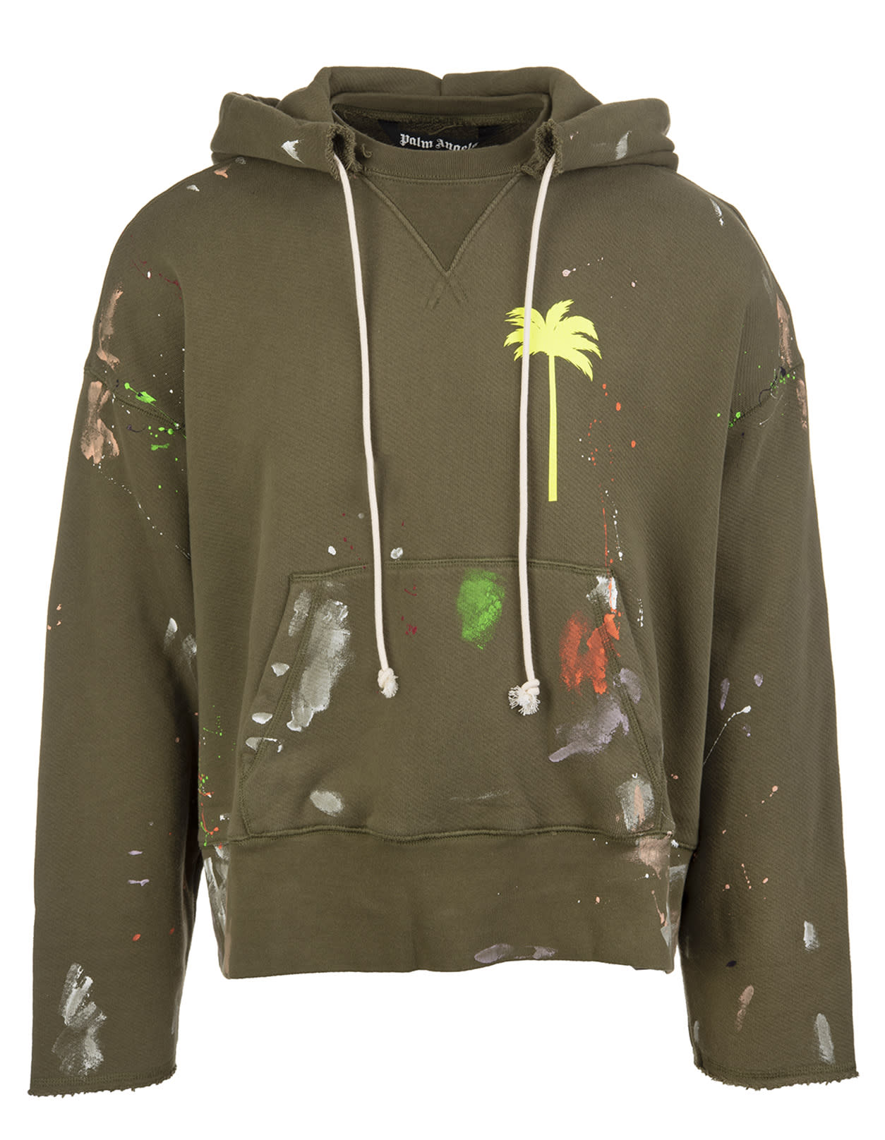 Palm Angels Military Green Painted Palm Tree Hoodie