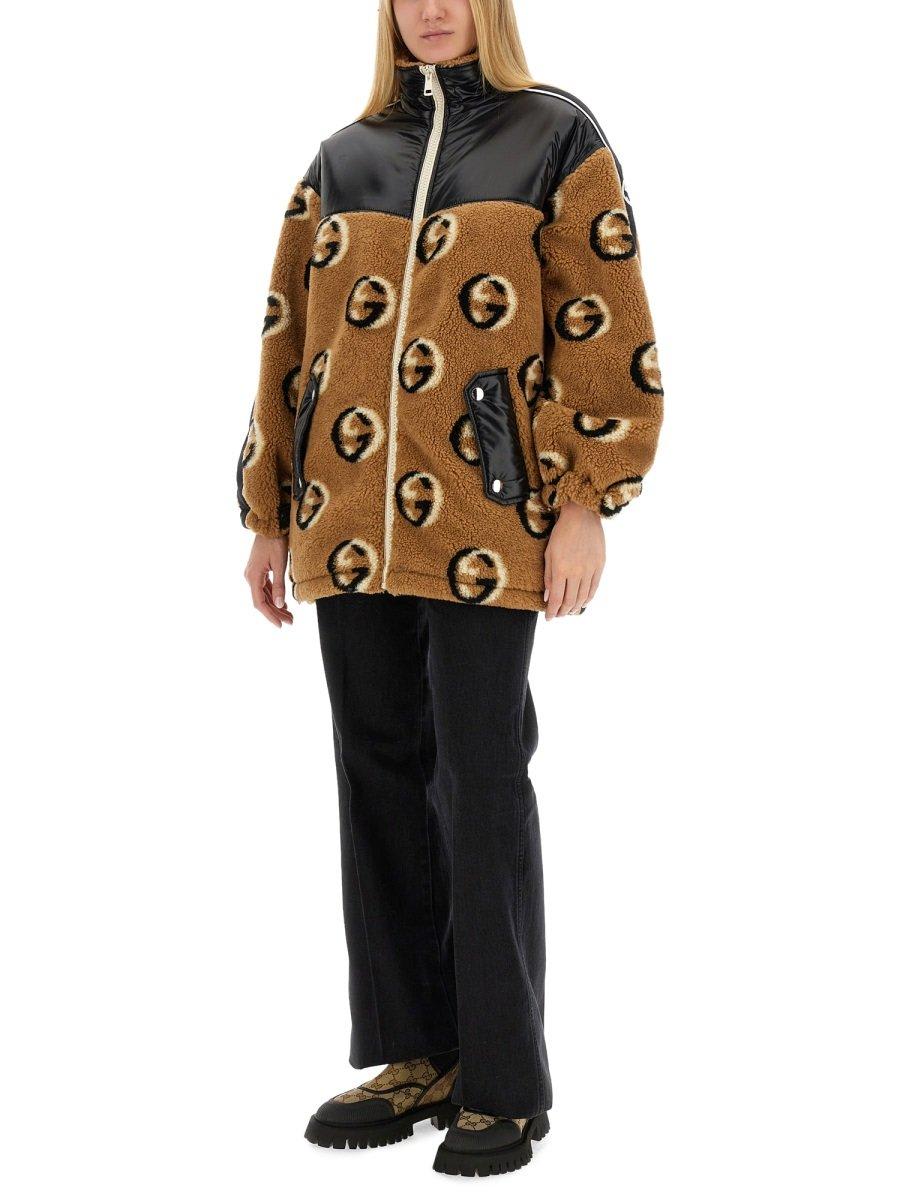 Gucci Interlocking G Wool-blend Fleece Jacket In Beige