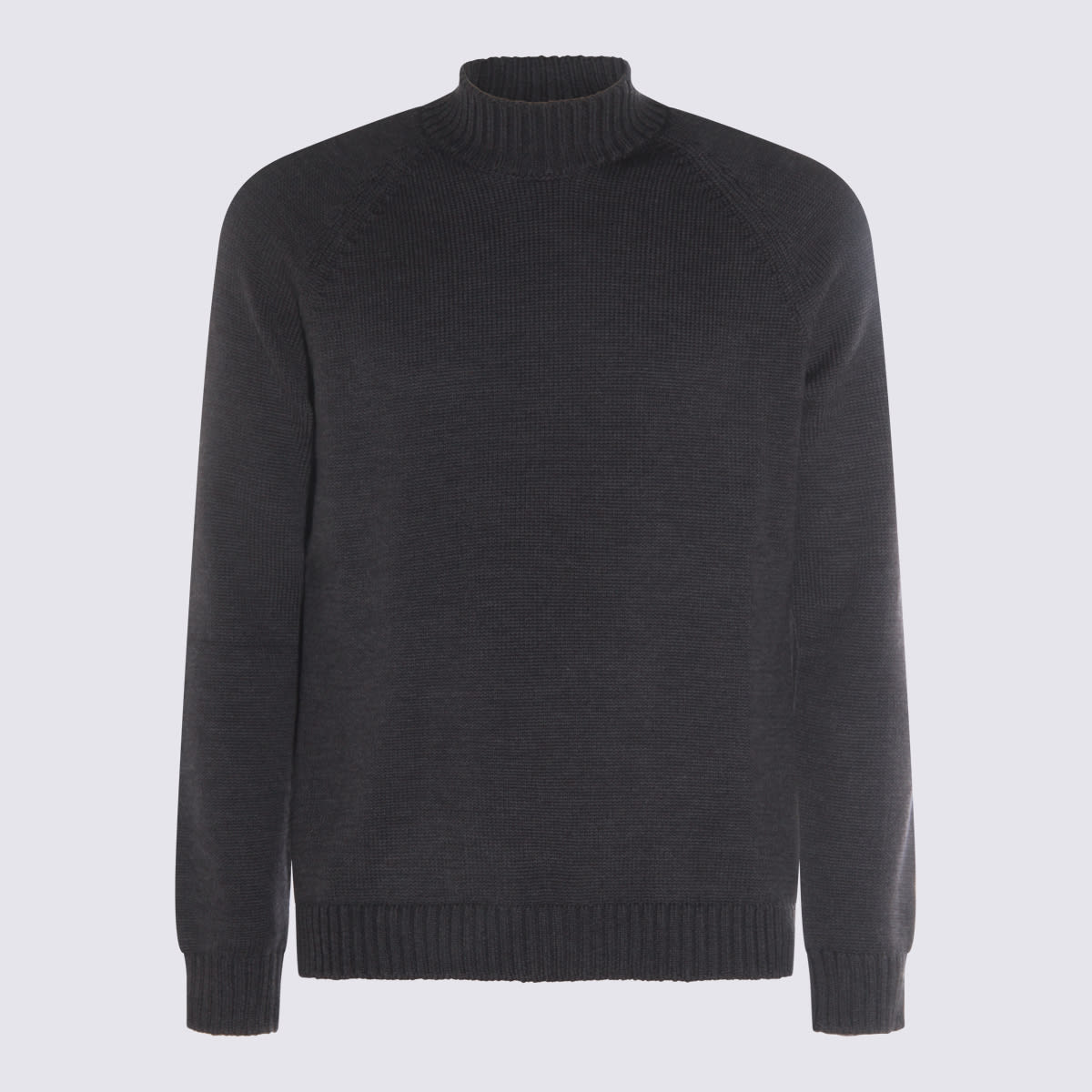 Zanone High Neck Raglan Sweater With Ribbed Cuffs And Hem In Black