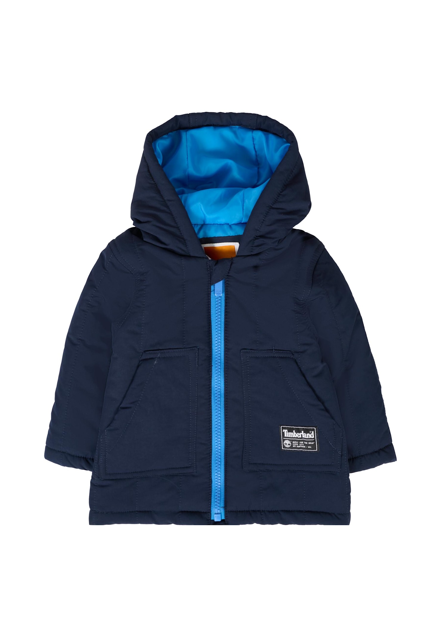 Timberland Blue Down Jacket For Baby Boy With Logo In Blue