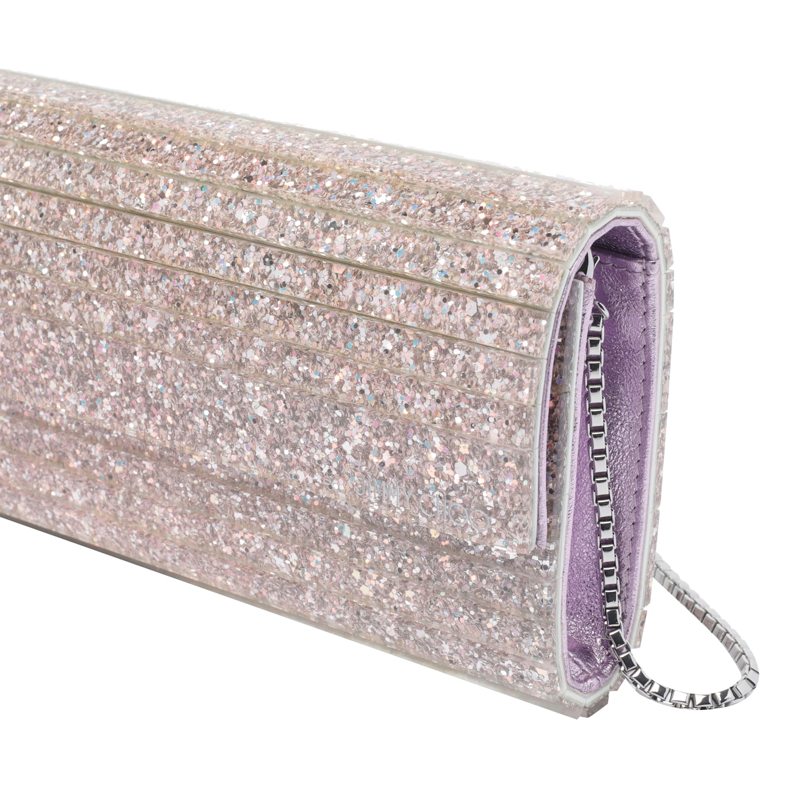 Jimmy Choo Glitter Rectangular Shoulder Bag With Removable Chain In Pink