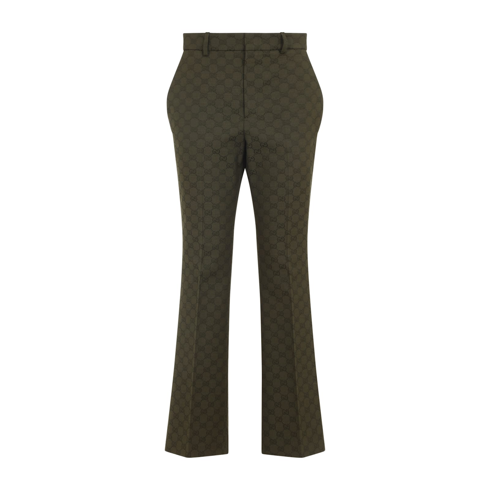 Gucci Gg Jacquard Cotton-blend Bootcut Pants In Green