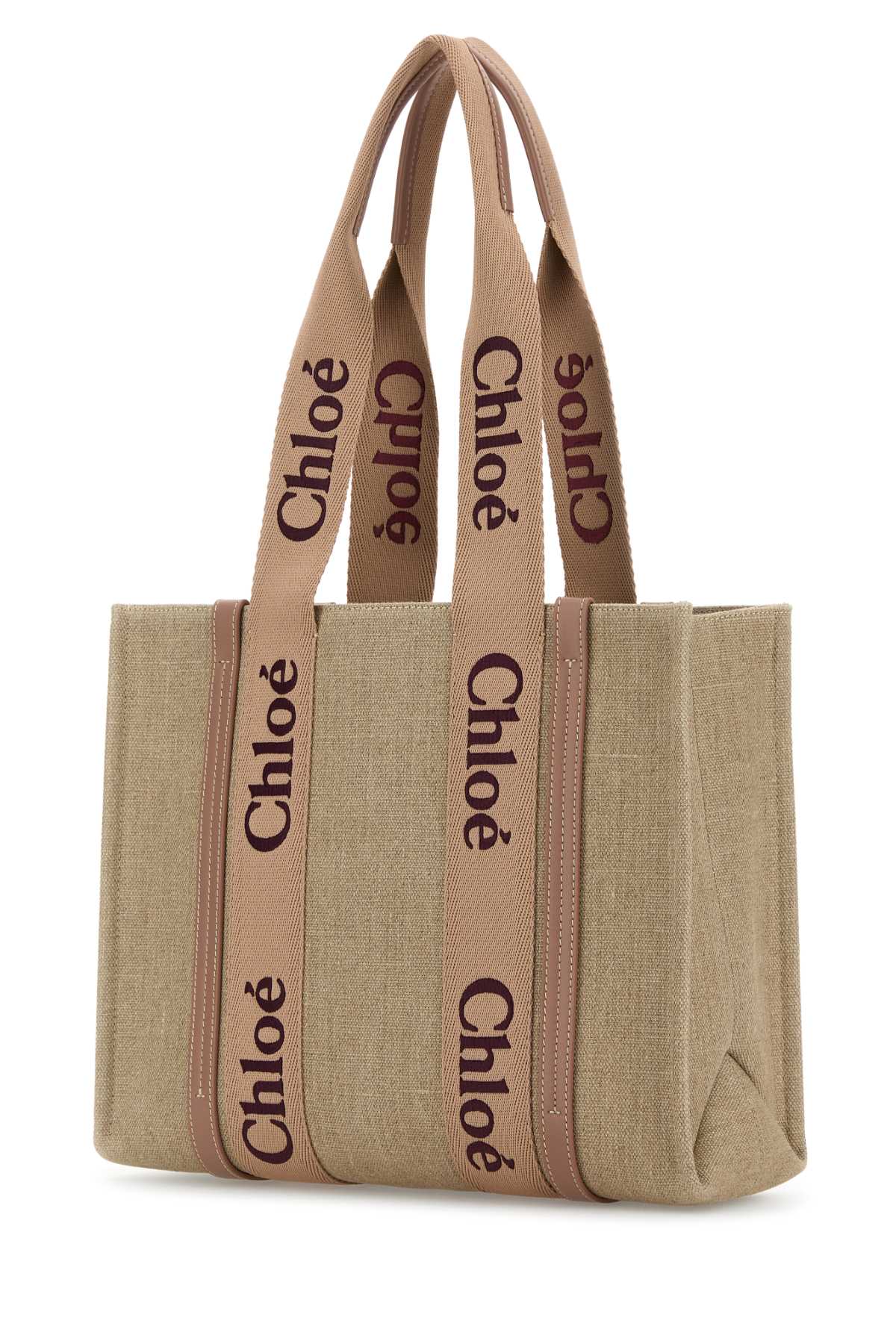 Shop Chloé Multicolor Linen Woody Shopping Bag