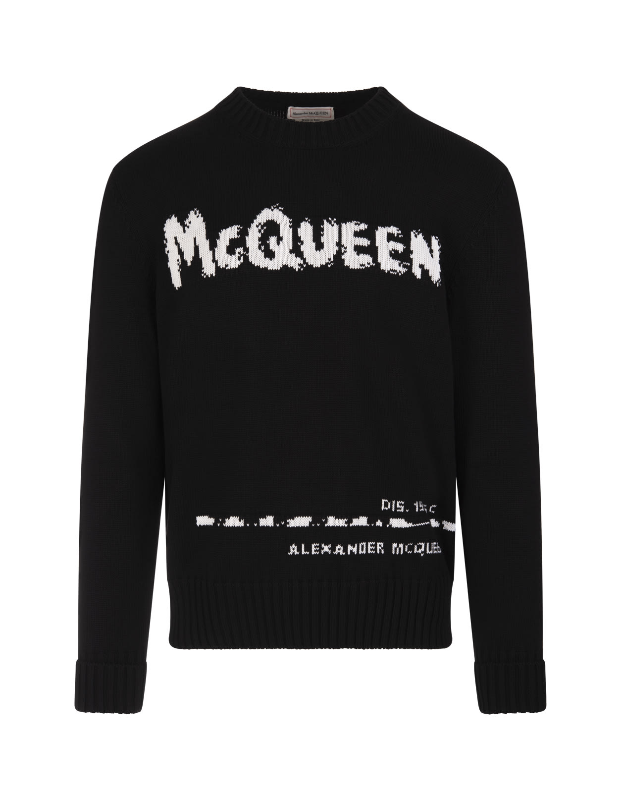 Alexander McQueen Man Black Mcqueen Graffiti Crew Neck Pullover