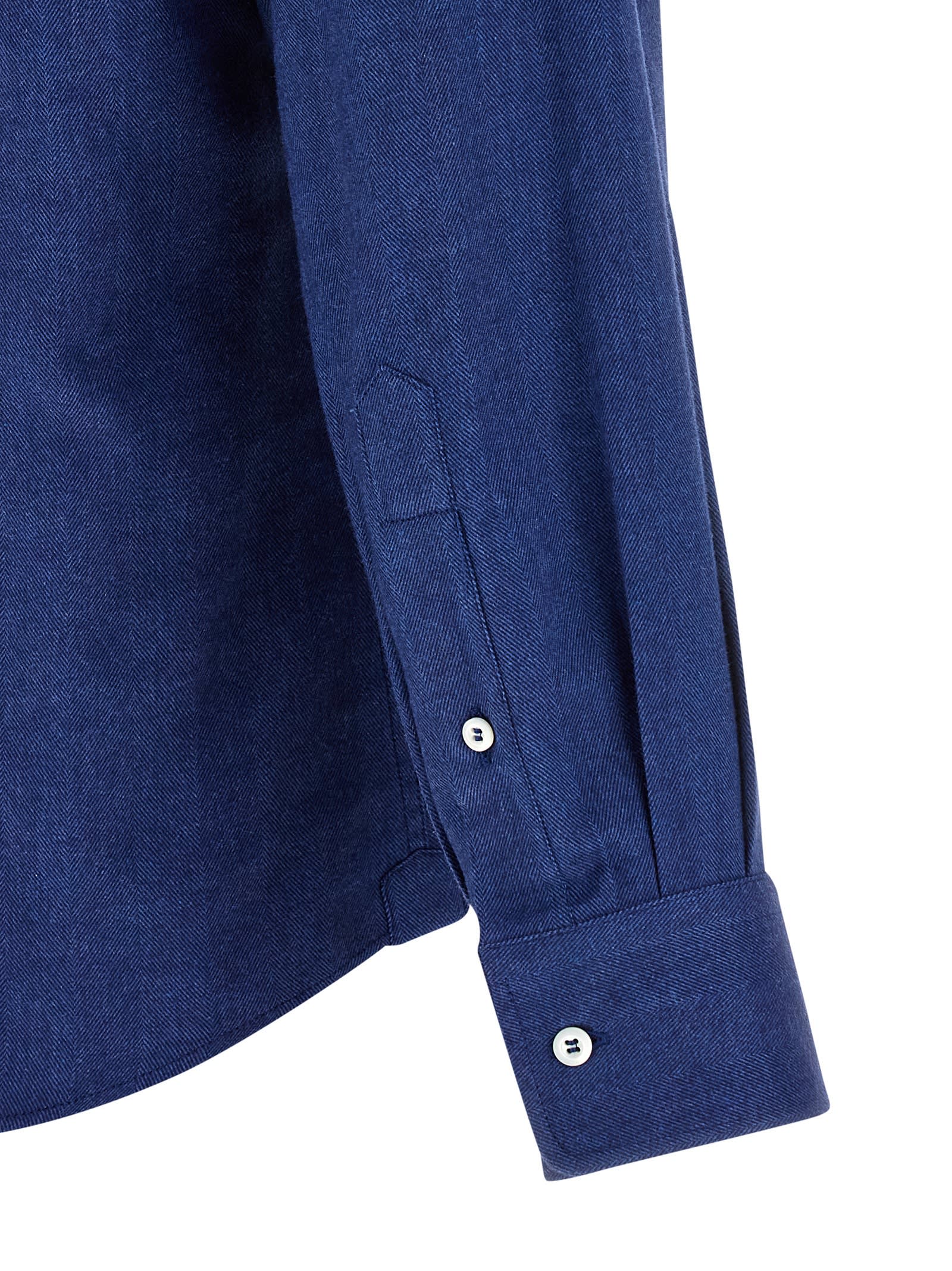 Brunello Cucinelli Tailored Herringbone Shirt Collar Button-down In Blue