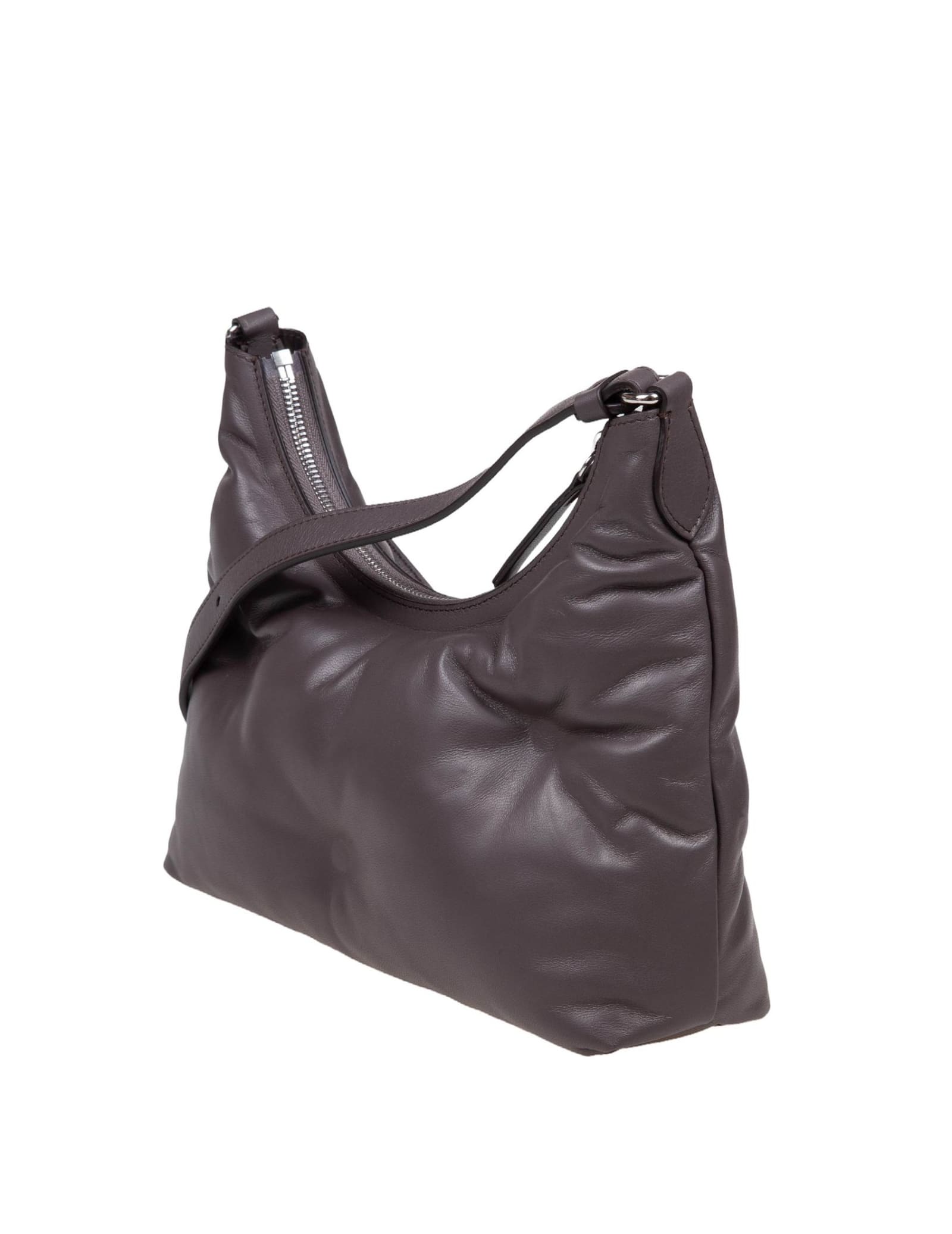 Shop Maison Margiela Glam Hobo Small In Brown Leather