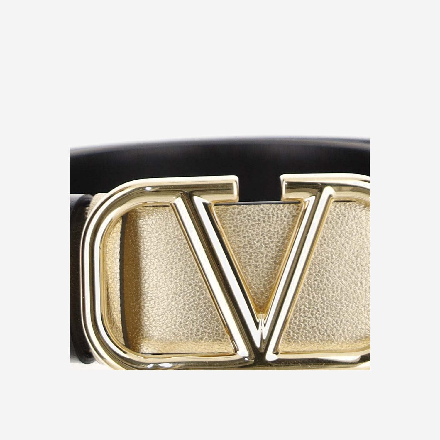 Shop Valentino 30mm Vlogo Signature Reversible Leather Belt In Golden