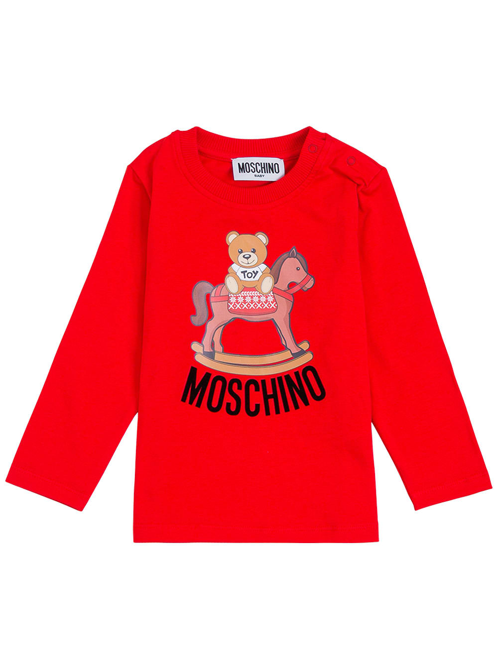Moschino Long-sleeved Red Cottont-shirt With Teddy Bear Front Print