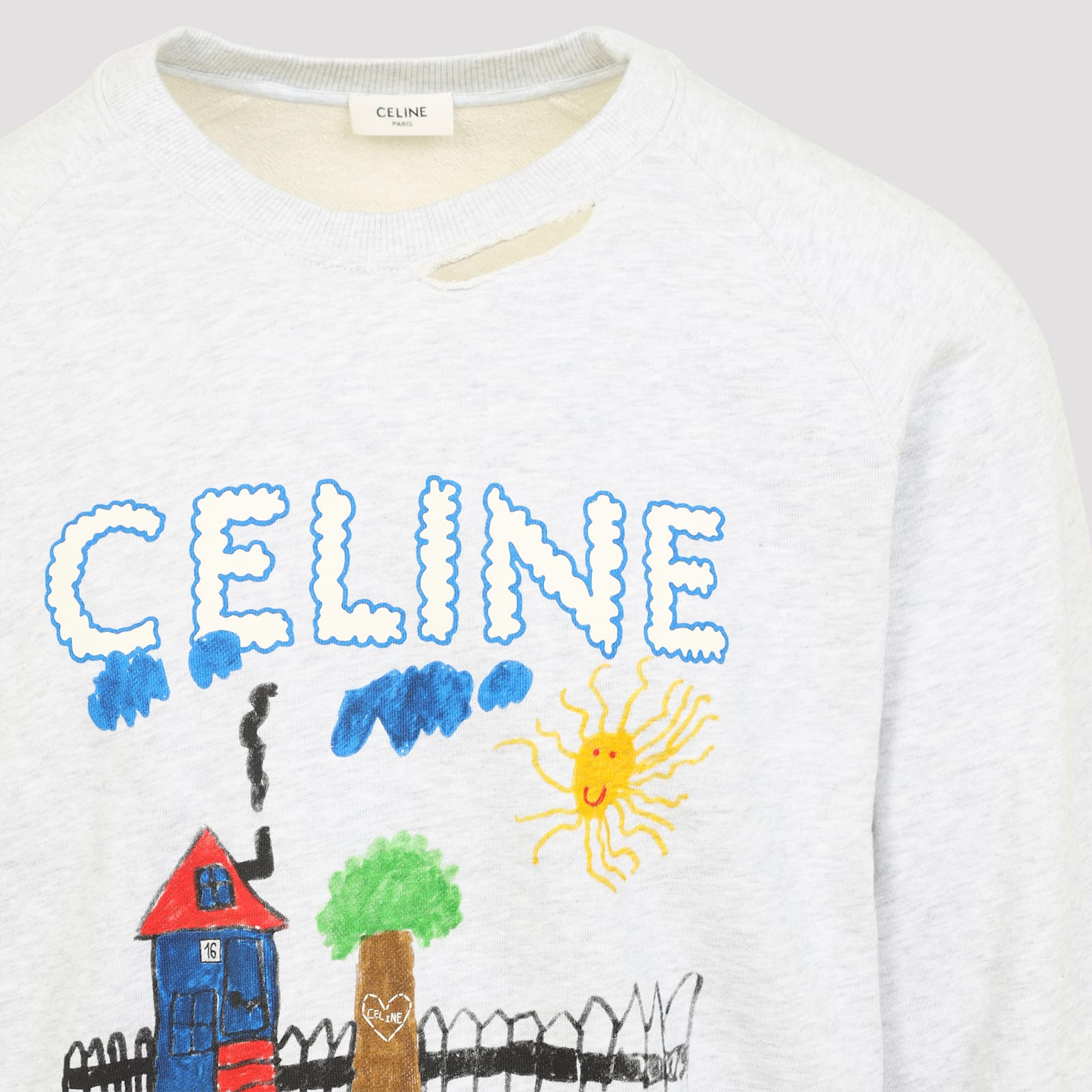 Celine Light Grey Printed Sweatshirt In White