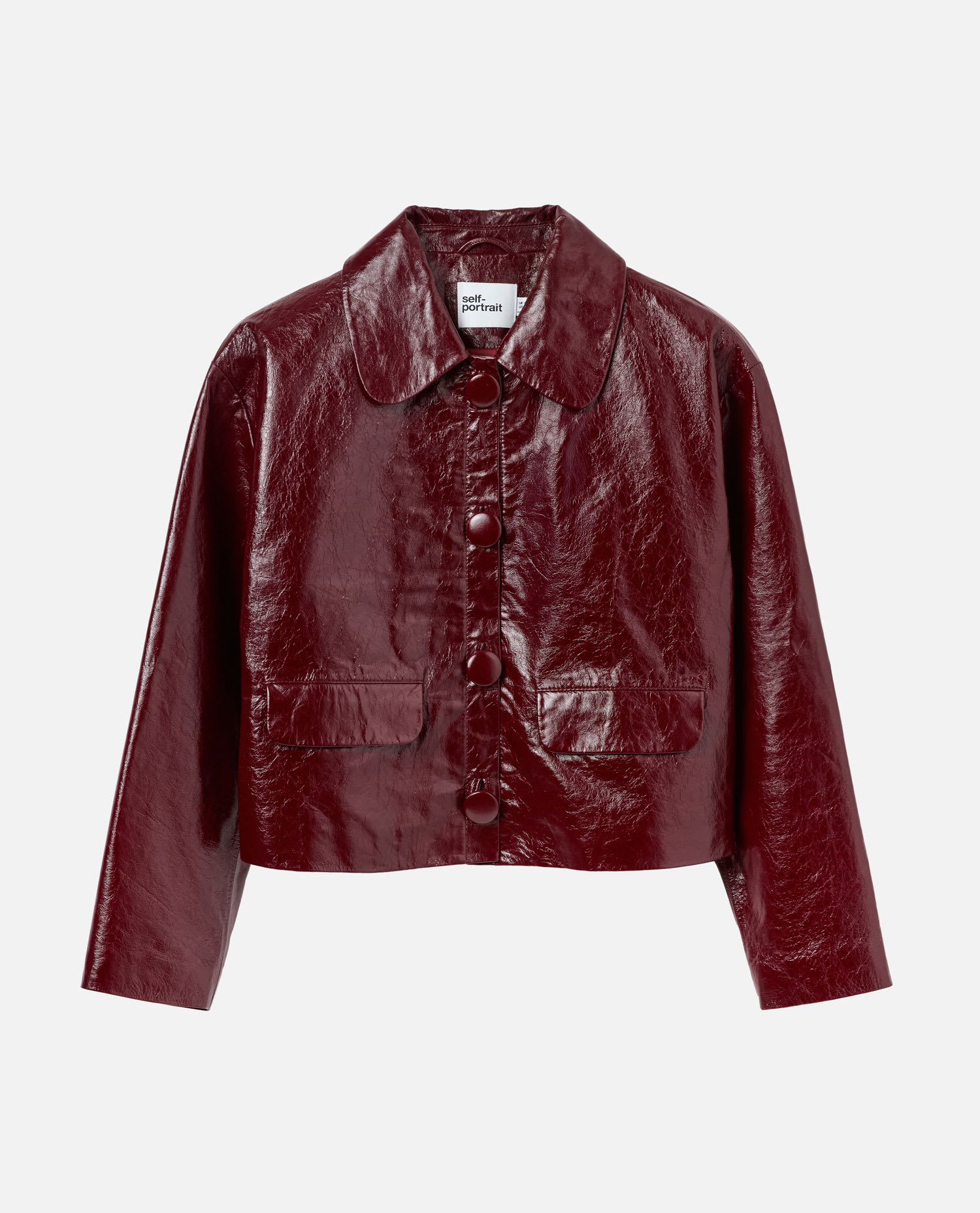 Self-portrait Womens Peter Pan Collar Boxy-fit Faux-leather Jacket Burgundy