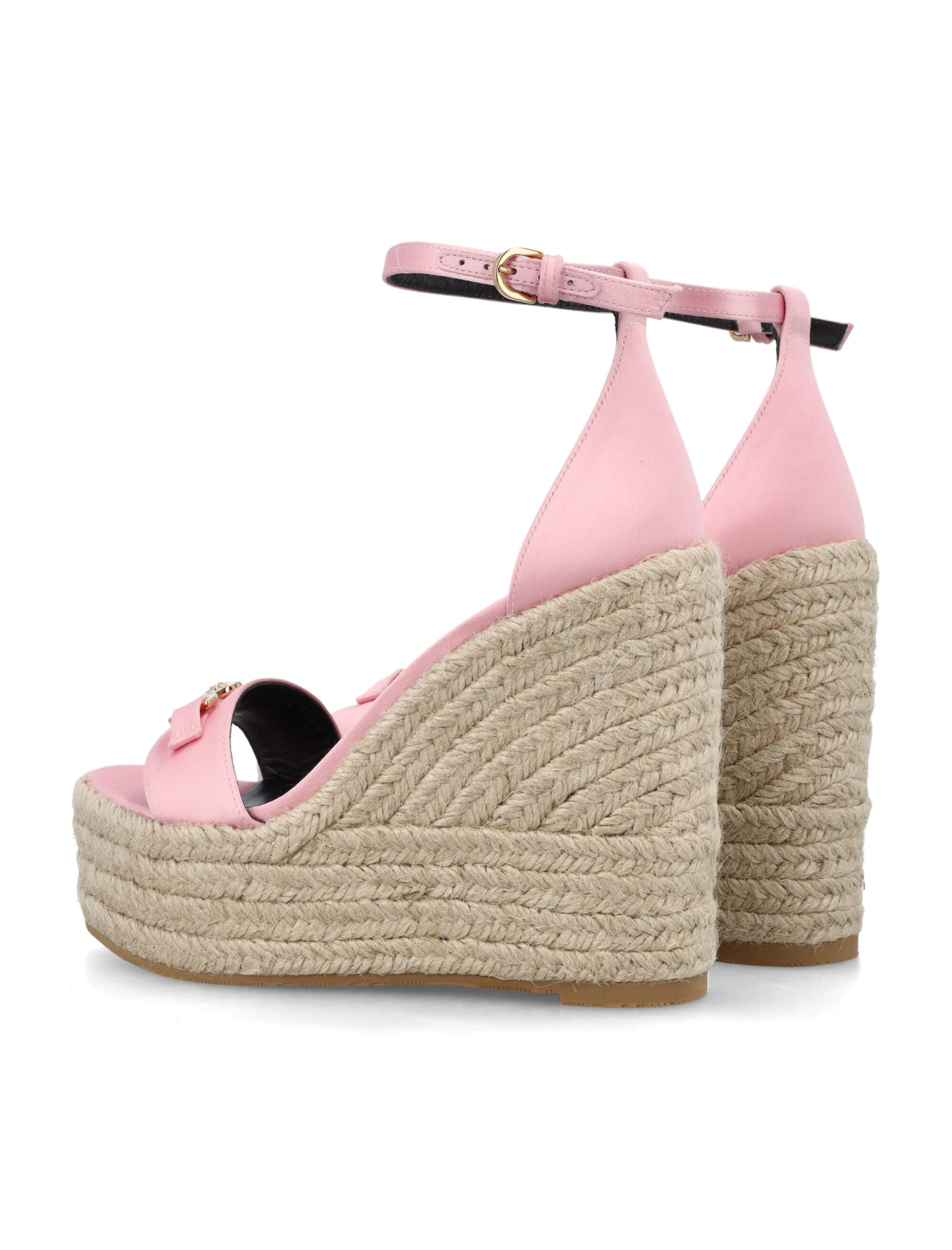 Shop Versace Medusa 95 Satin Wedge Sandals In Pink