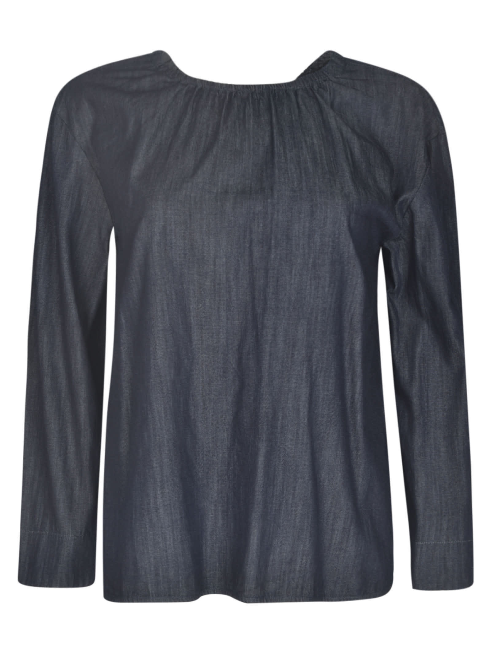 Max Mara Long-sleeved Chambray Top In Blue