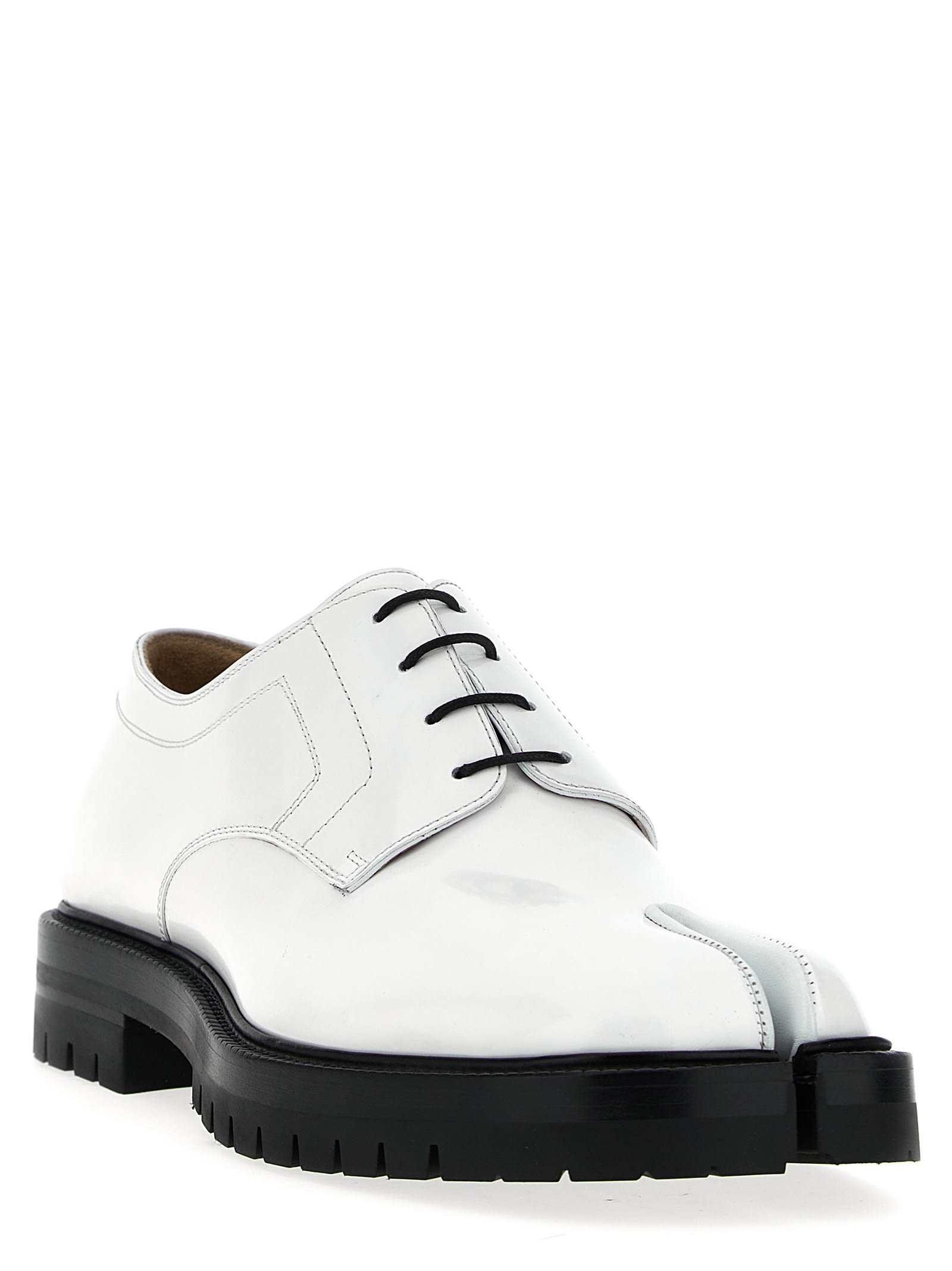 Shop Maison Margiela Taby Country Lace Up Shoes In White/black
