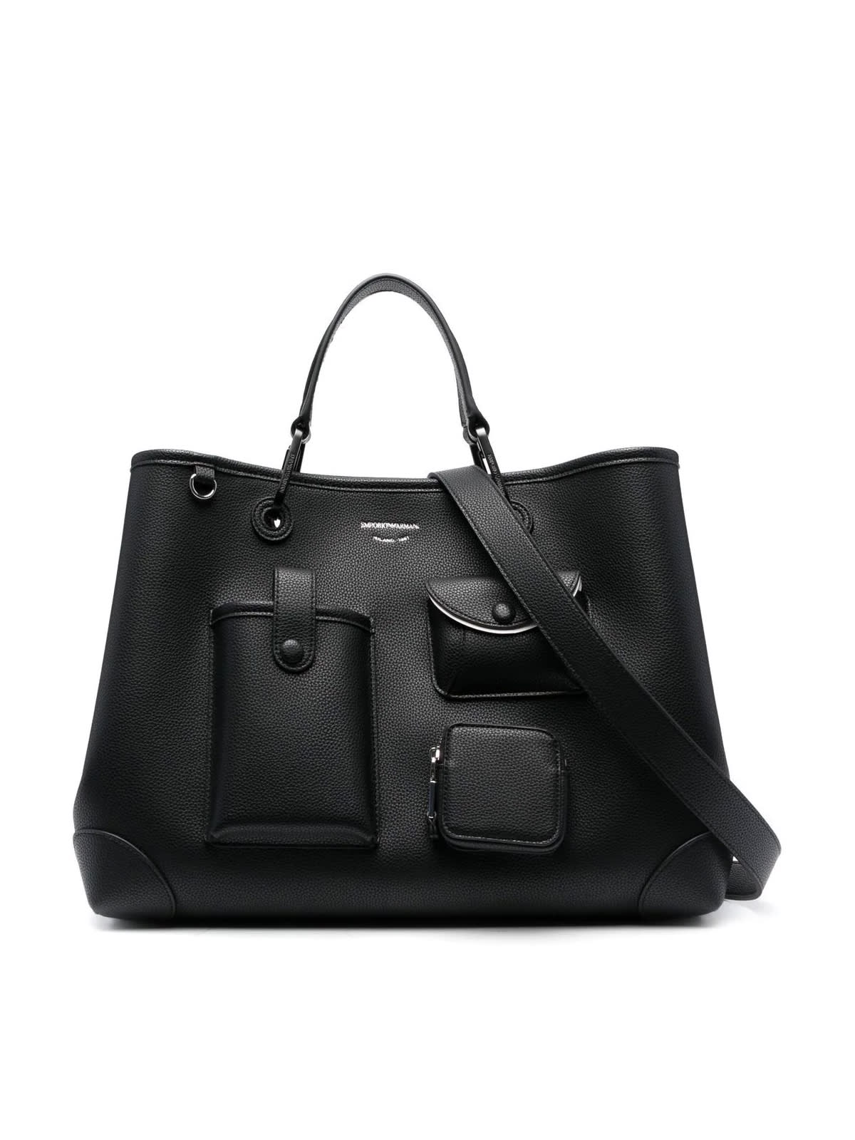 Emporio Armani Shopping Bag In Black Powder