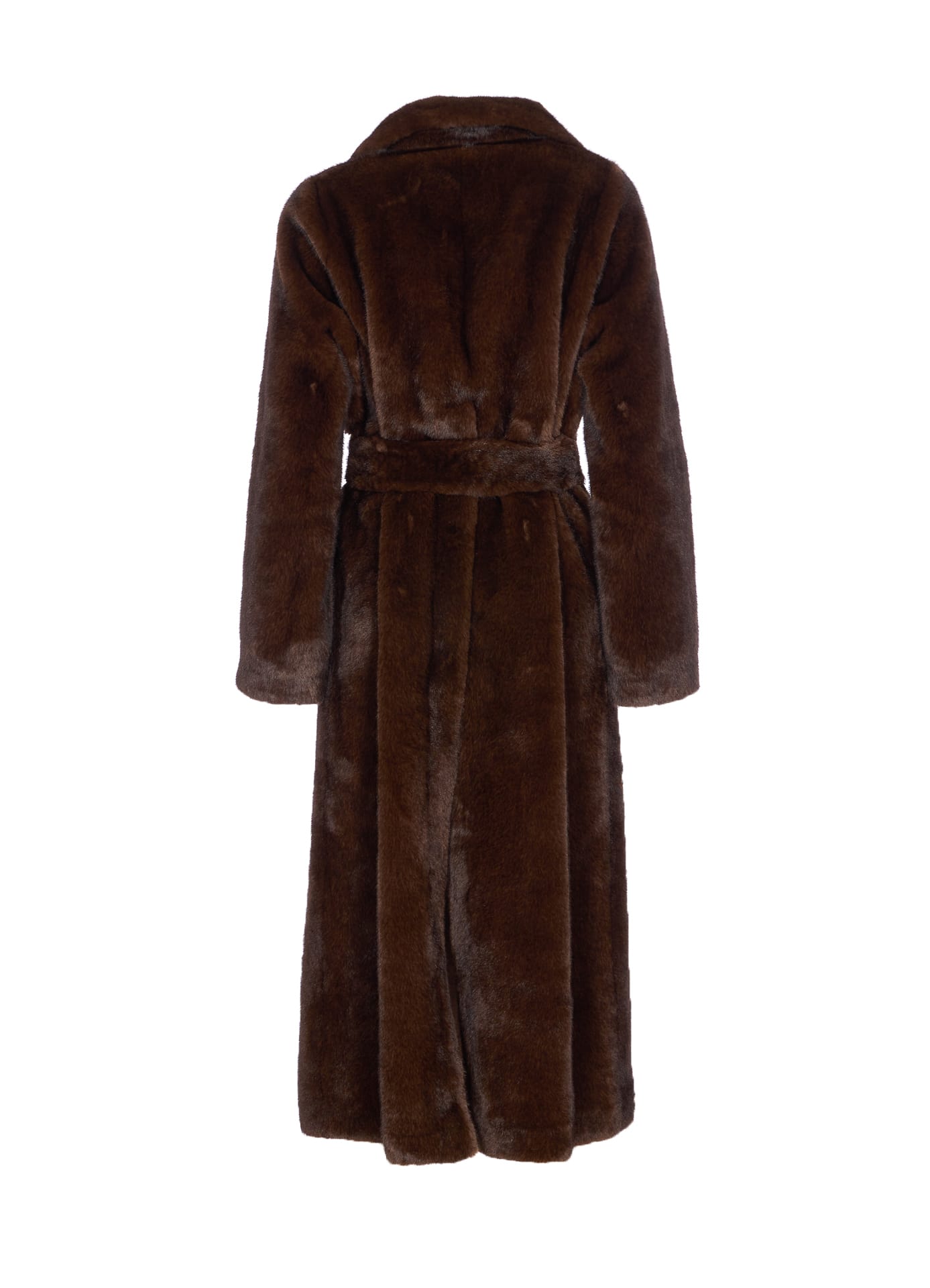 Valentini 1972 Brown Coat With Waist Belt In Faux Fur Woman In Brown