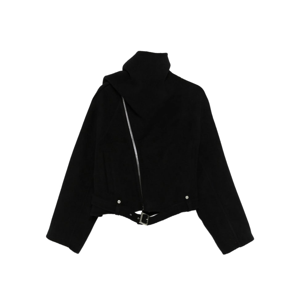 Rick Owens Cropped Flight Jacket Scarf Detail In Black