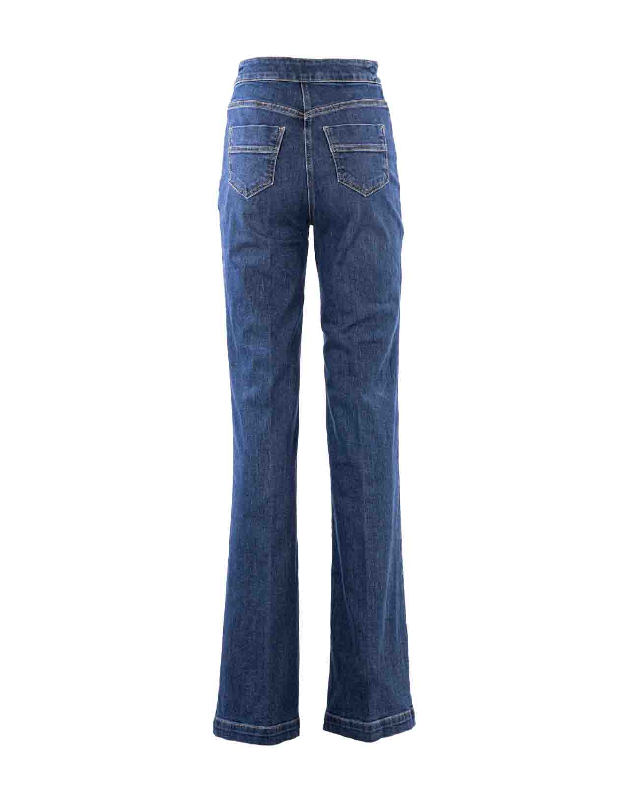 Shop Elisabetta Franchi High-waisted Cotton And Lycra Palazzo Jeans In Denim