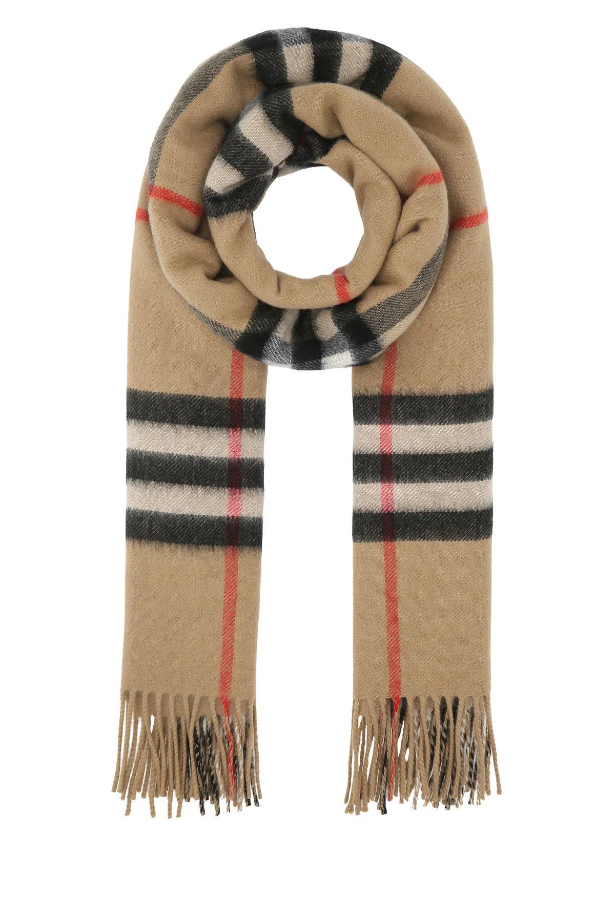 Shop Burberry Embroidered Cashmere Scarf In Beige