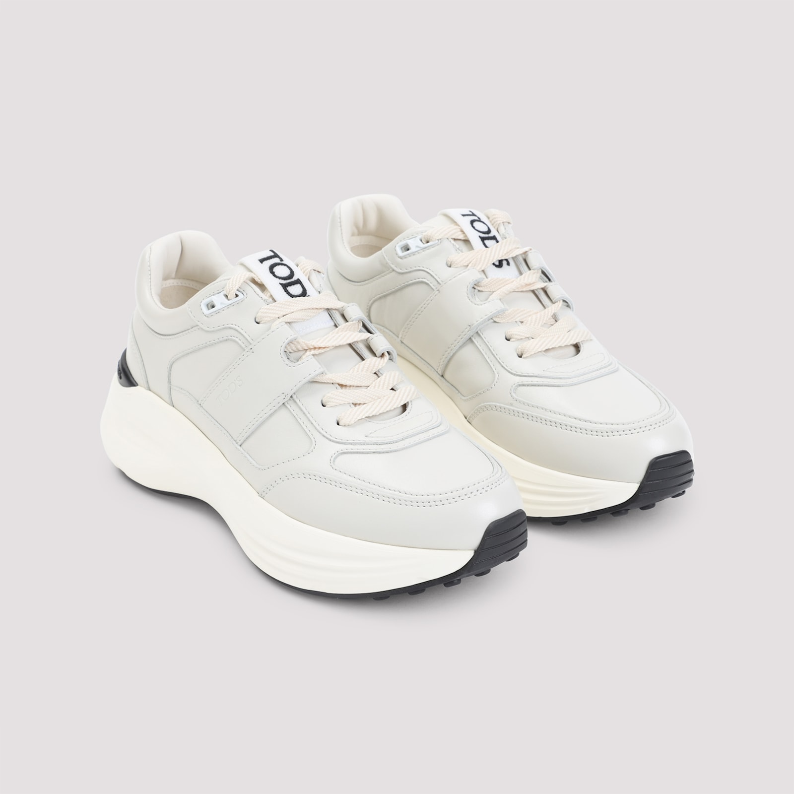 Tod's Low Top Leather Sneakers With Contrast Sole In White