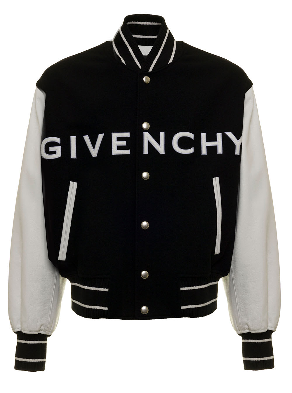 Shop Givenchy Black Jacket With Logo Lettering On The Front In Wool Blend Man