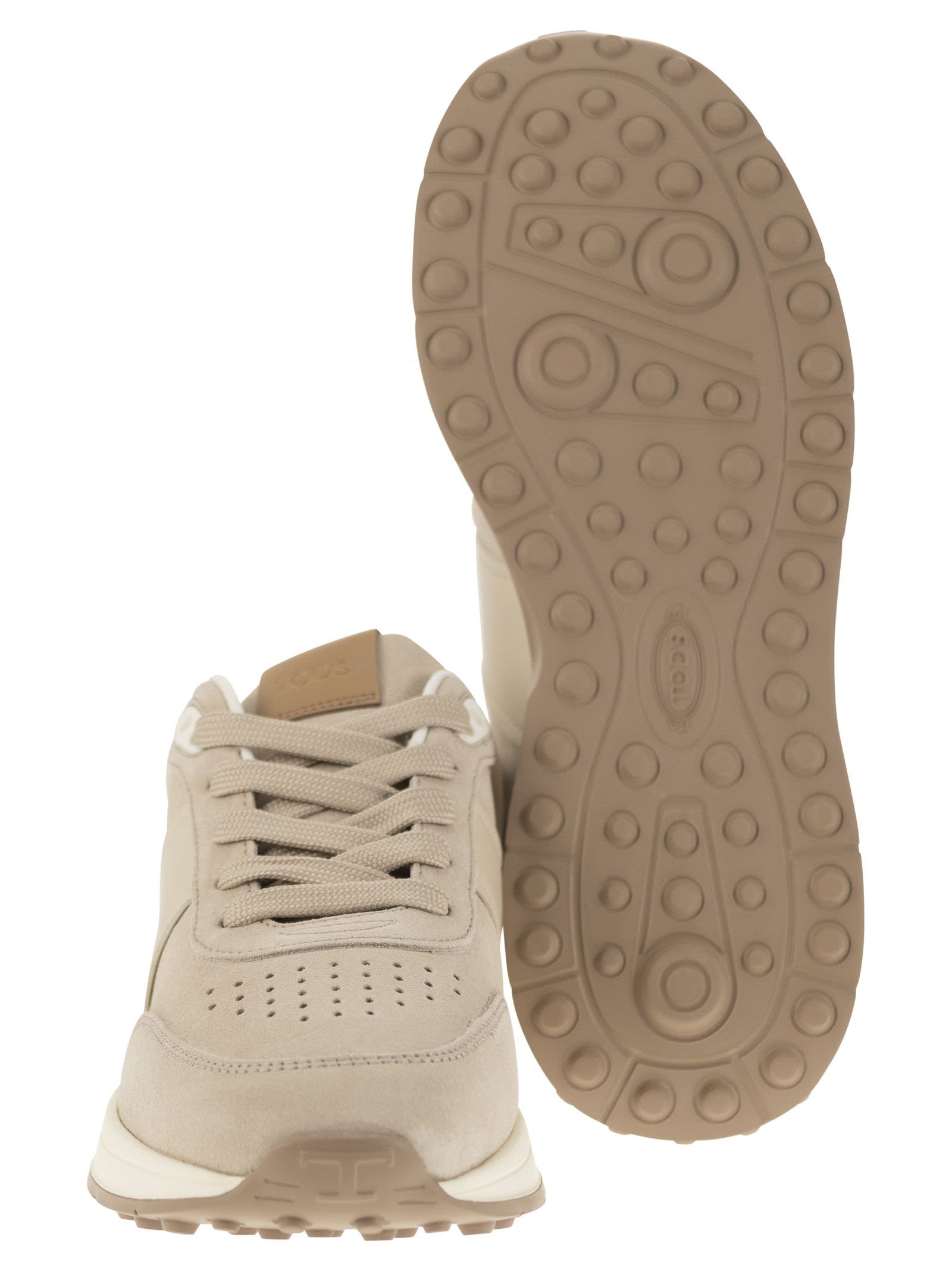 Shop Tod's Suede Leather Sneakers In Grey