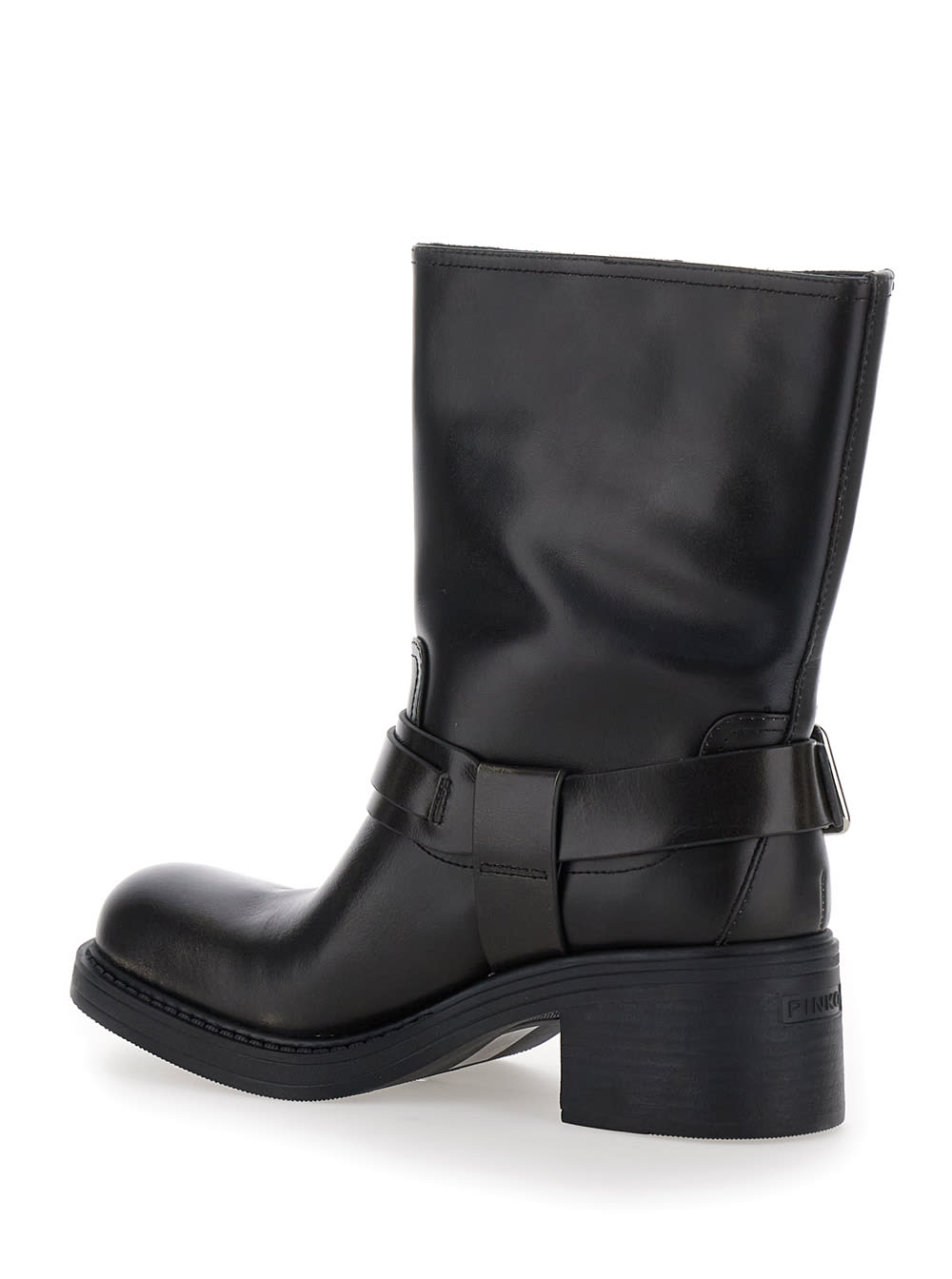 Shop Pinko Alys 02 Black Ankle Boots With Love Birds Diamond Cut Logo Plaque On The Side In Leather Woman