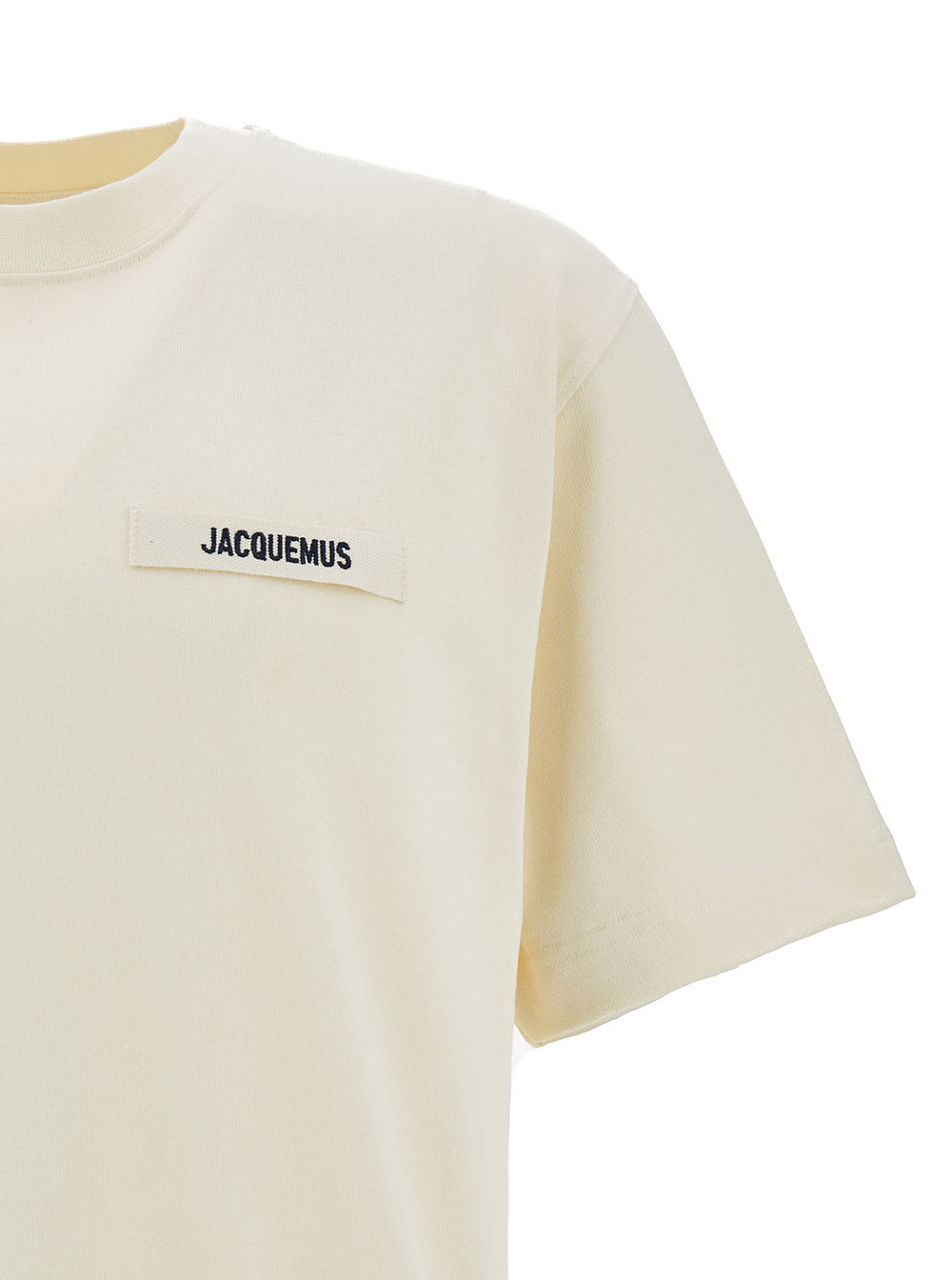 JACQUEMUS BEIGE CREWNECK T-SHIRT WITH LOGO DETAIL IN COTTON MAN