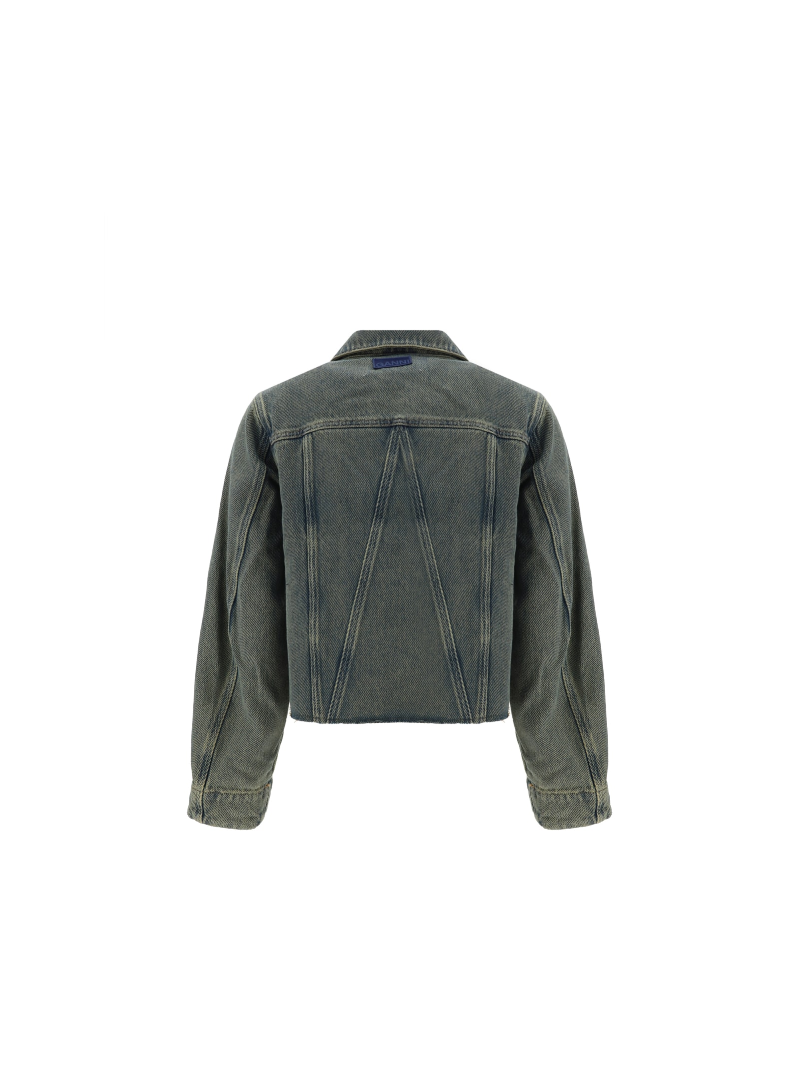 Shop Ganni Denim Jacket In Shitake