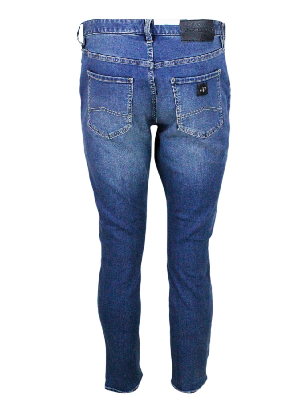 Shop Armani Collezioni Skinny Jeans In Soft Stretch Denim With Contrasting Stitching And Leather Tab. Zip And Button Closur