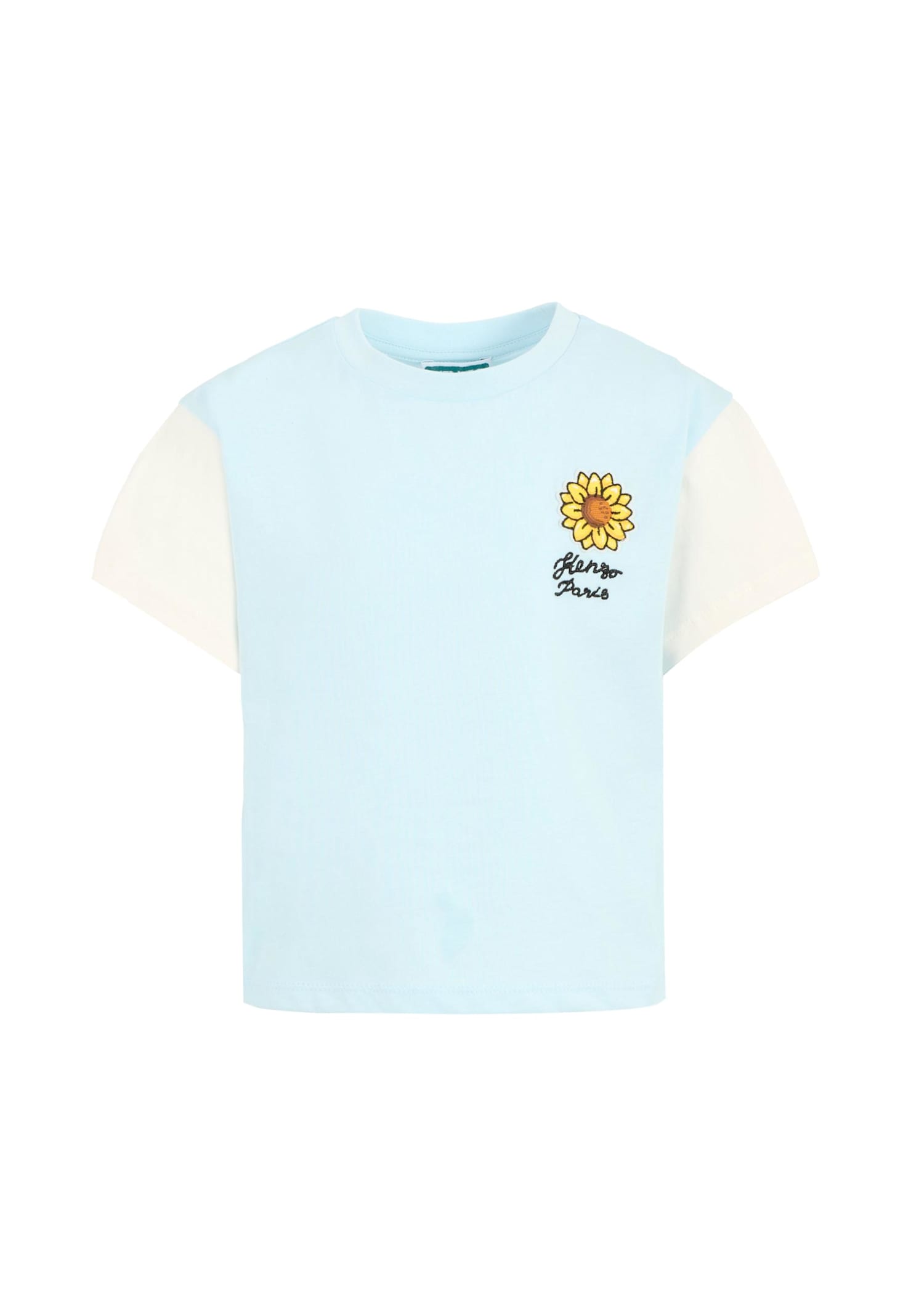Kenzo Kids' Light Blue T-shirt For Boy With Sunflower