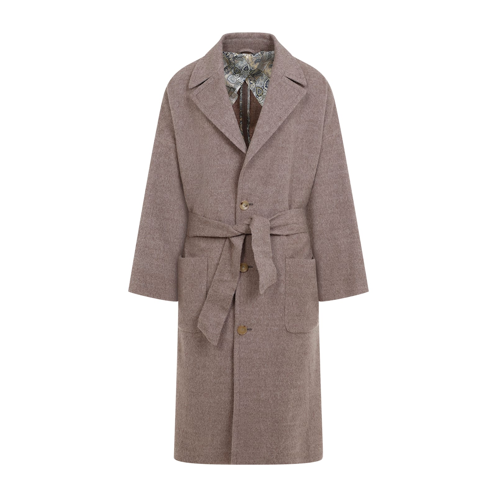 Shop Etro Belted Patch Pockets Coat In Tortora