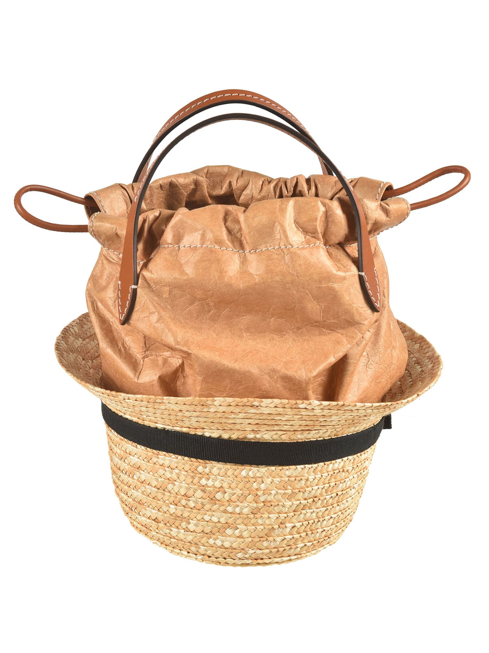 Weaved Hat Detail Drawstringed Bucket Bag
