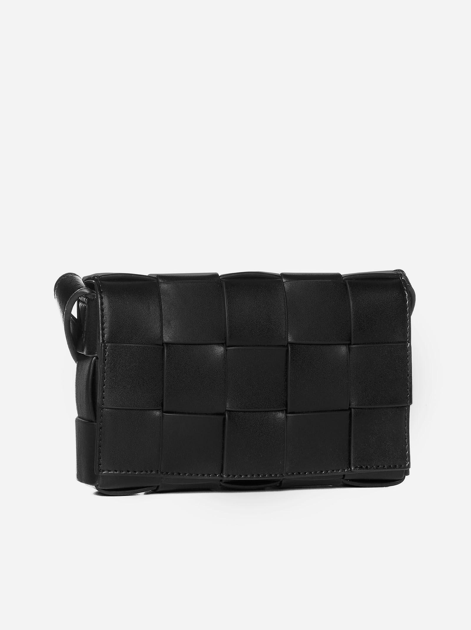 Shop Bottega Veneta Cassette Intreccio Leather Medium Bag In Black