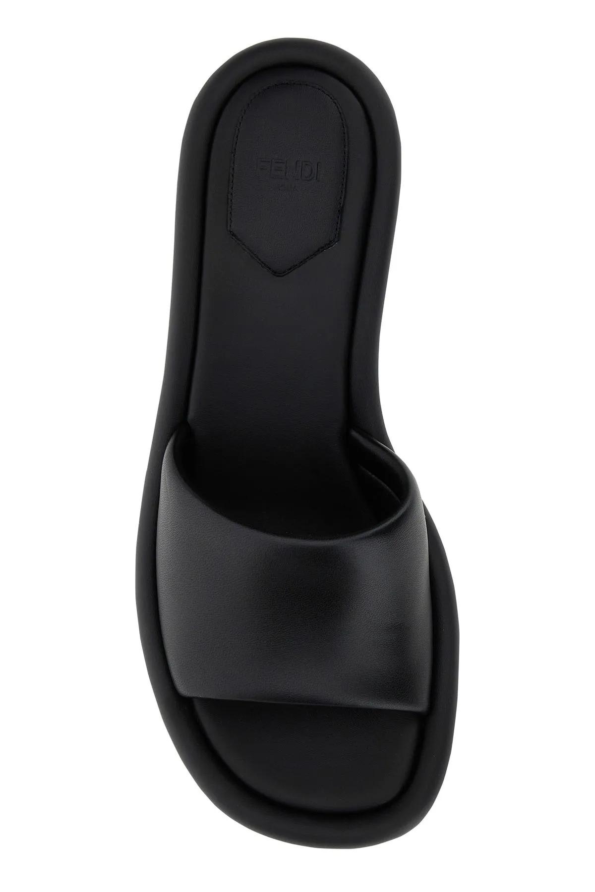 Fendi Nappa Leather Baguette Mules With Block Heel In Black