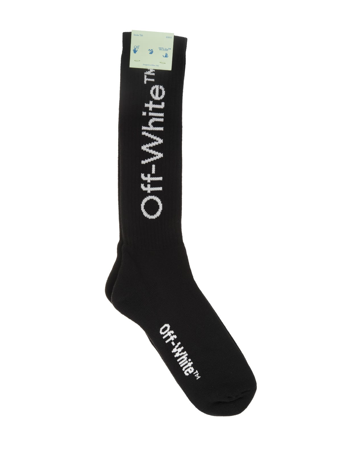 Off-White Man Black Socks With Logo And Diagonals